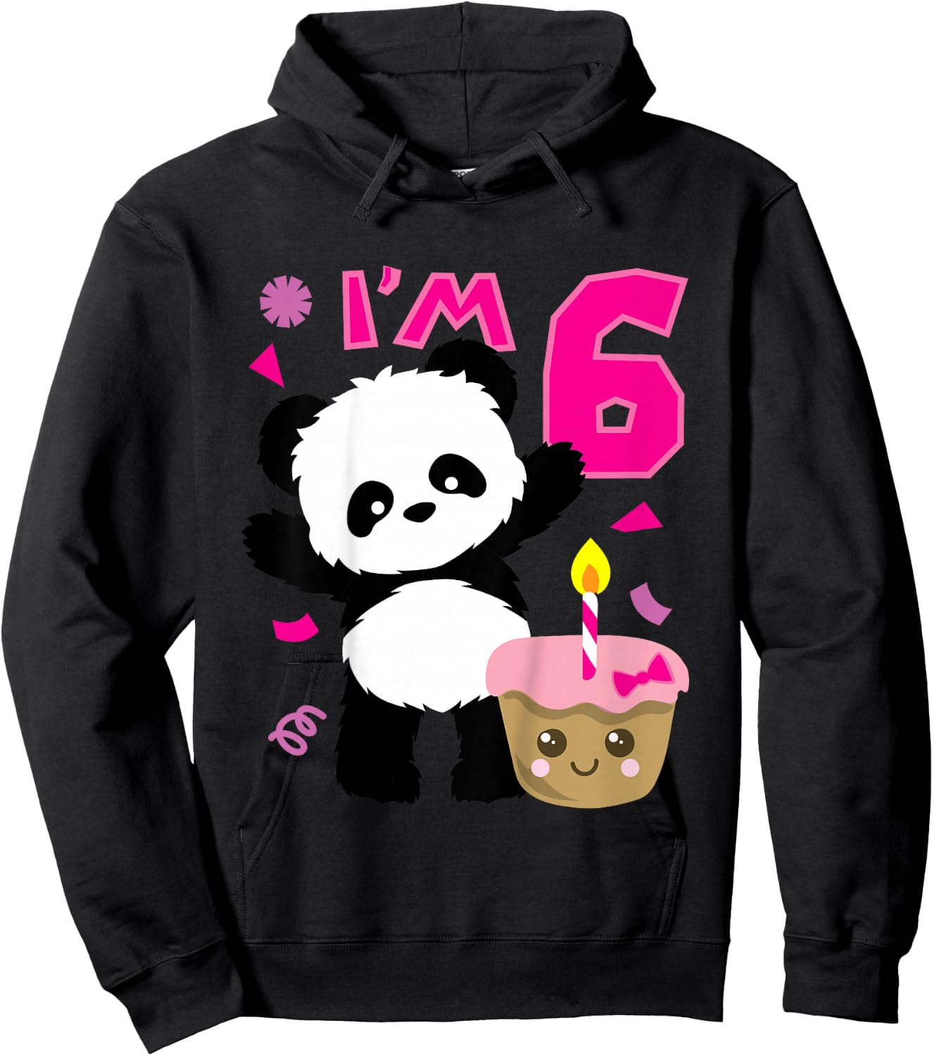Kids Panda with Kawaii Cake 6 Years Old Girls Birthday Party Hoodie - Hoodie | Black