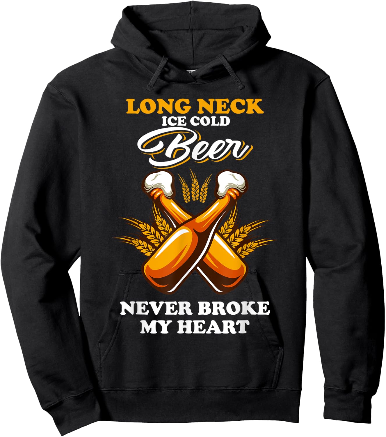 Vintage Long Neck Ice Cold Beer Never Broke My Heart Hoodie - Hoodie | Black