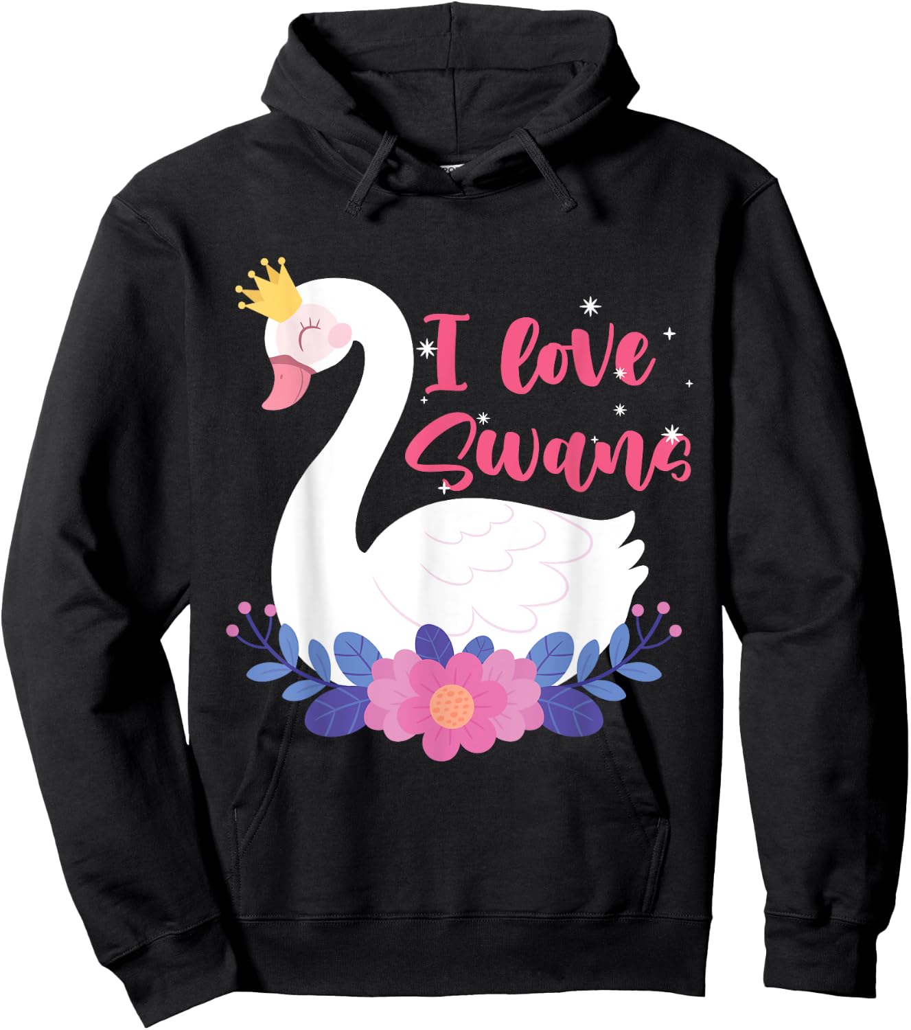 I Love Swans Bird Zoo Animal Lake Water Lily Flowers Crown Hoodie - Hoodie | Black
