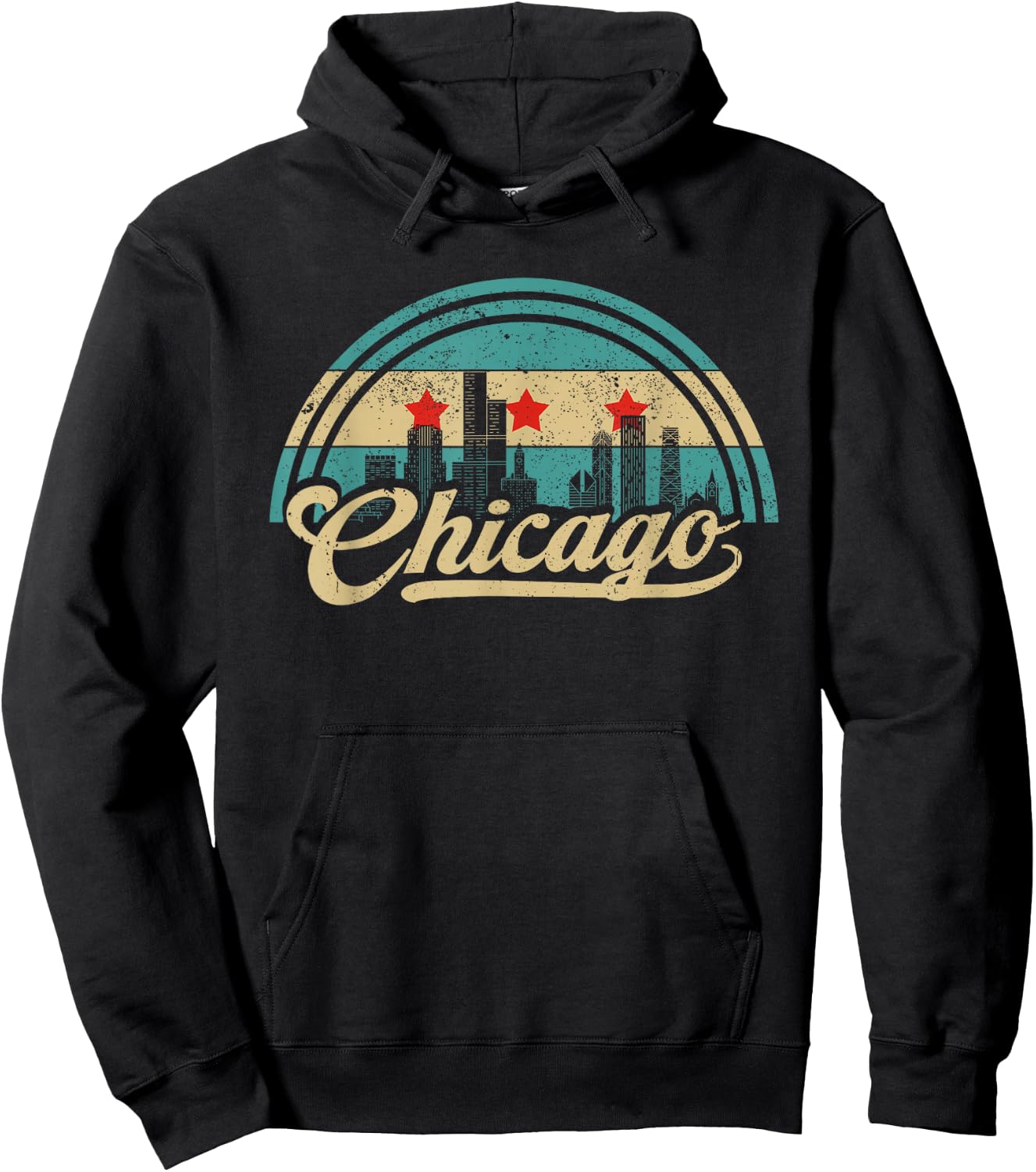 Chicago Flag Skyline Vintage USA Chicago Flag Illinois USA Hoodie - Hoodie | Black