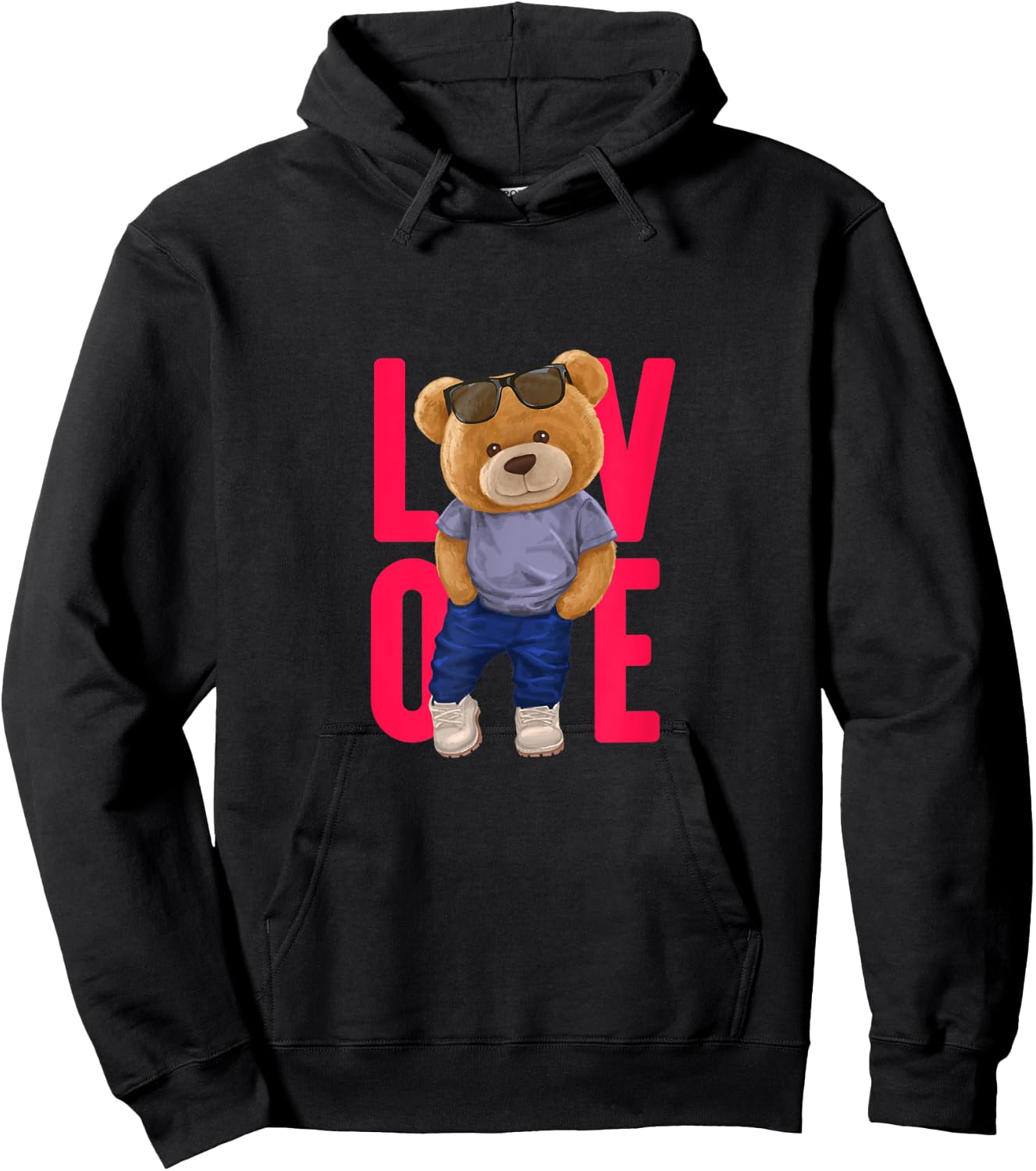 Wear Cool Teddy Bear Fashion Guy Cartoon Graphic Designs Fun Hoodie - Hoodie | Black