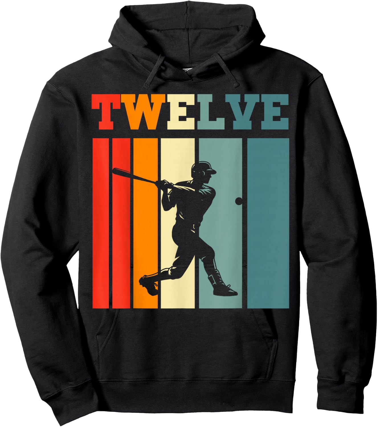 Retro Twelve Baseball 12th Bday Party 12 Years Old Hoodie - Hoodie | Black