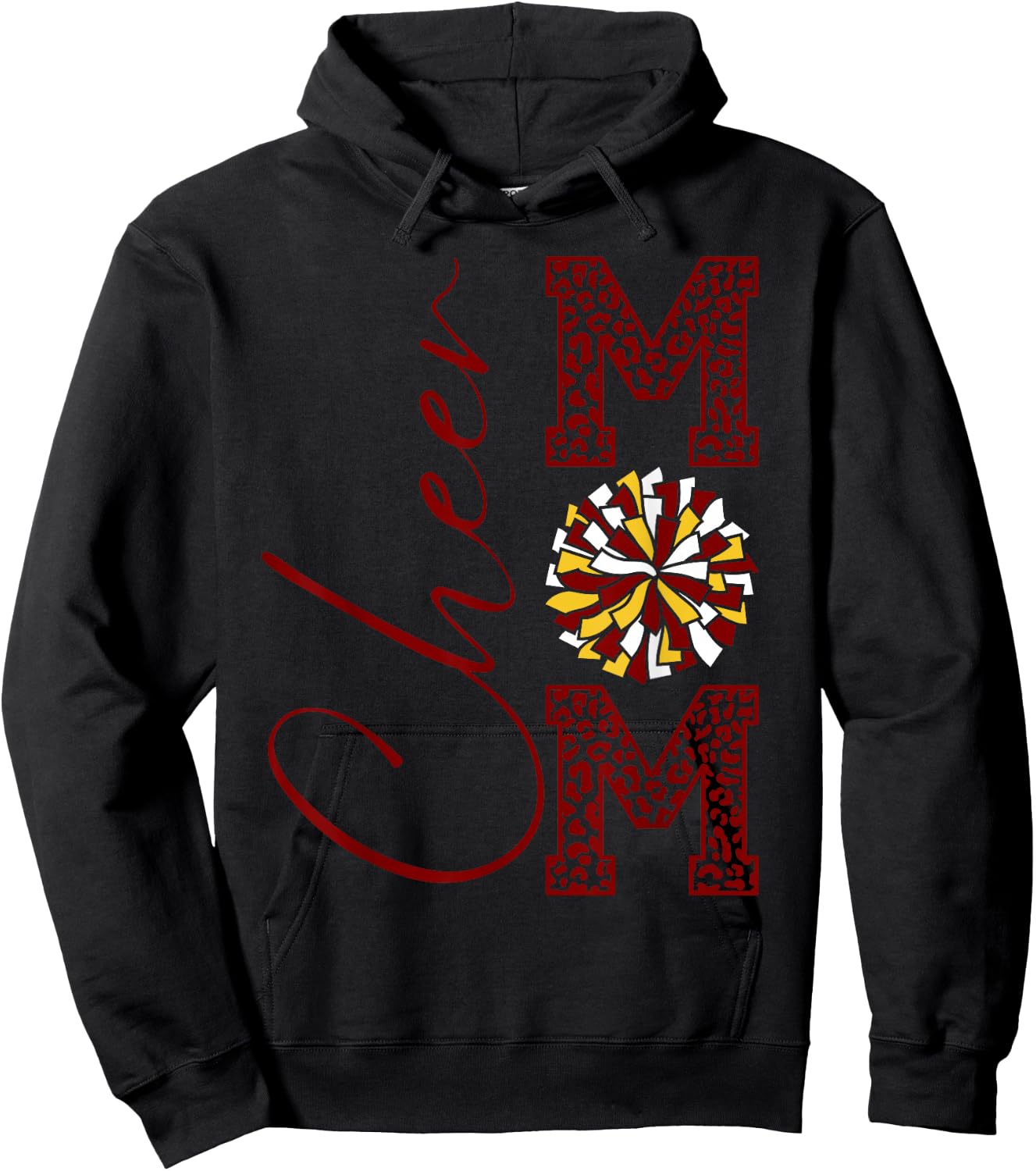 Cheer Mom | Maroon Gold White Burgandy Yellow Leopard Print Hoodie - Hoodie | Black