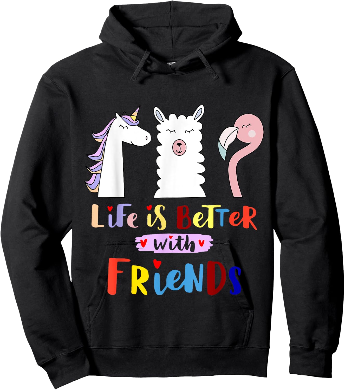 Das Leben besser mit mein Freunde - Llama Unicorn Flamingo Hoodie - Hoodie | Black
