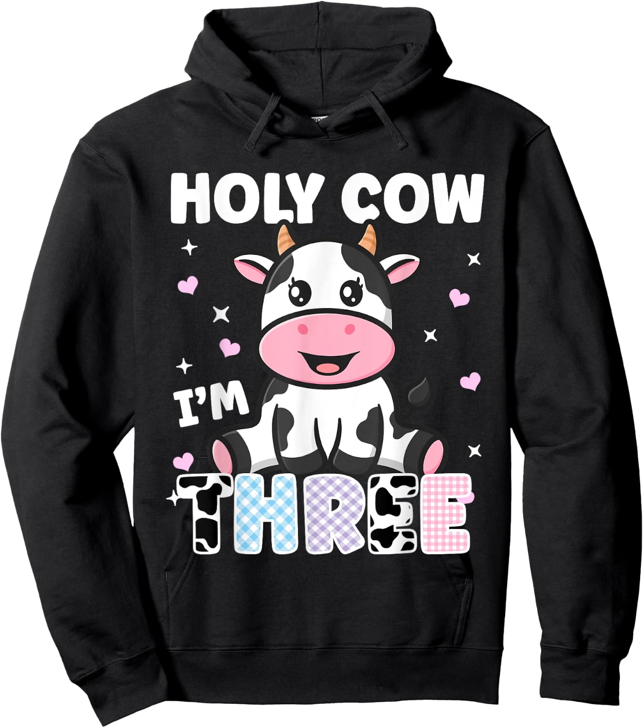 Holy Cow I'm Three Years Old Cute Cow 3rd Birthday Party Hoodie - Hoodie | Black