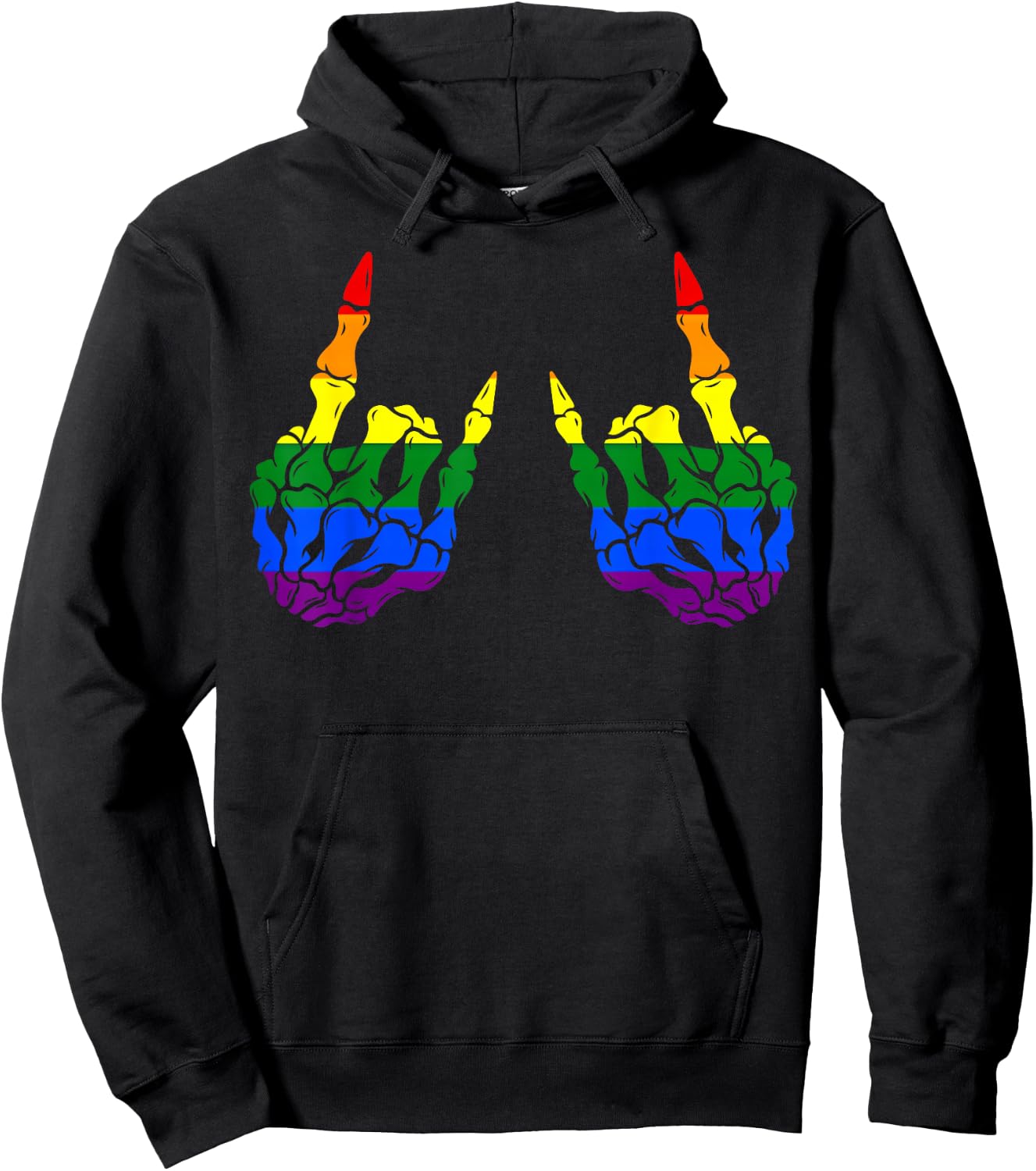 Skeleton Rock Hand LGBT-Q Cool Rainbow Flag Gay Pride Ally Hoodie - Hoodie | Black