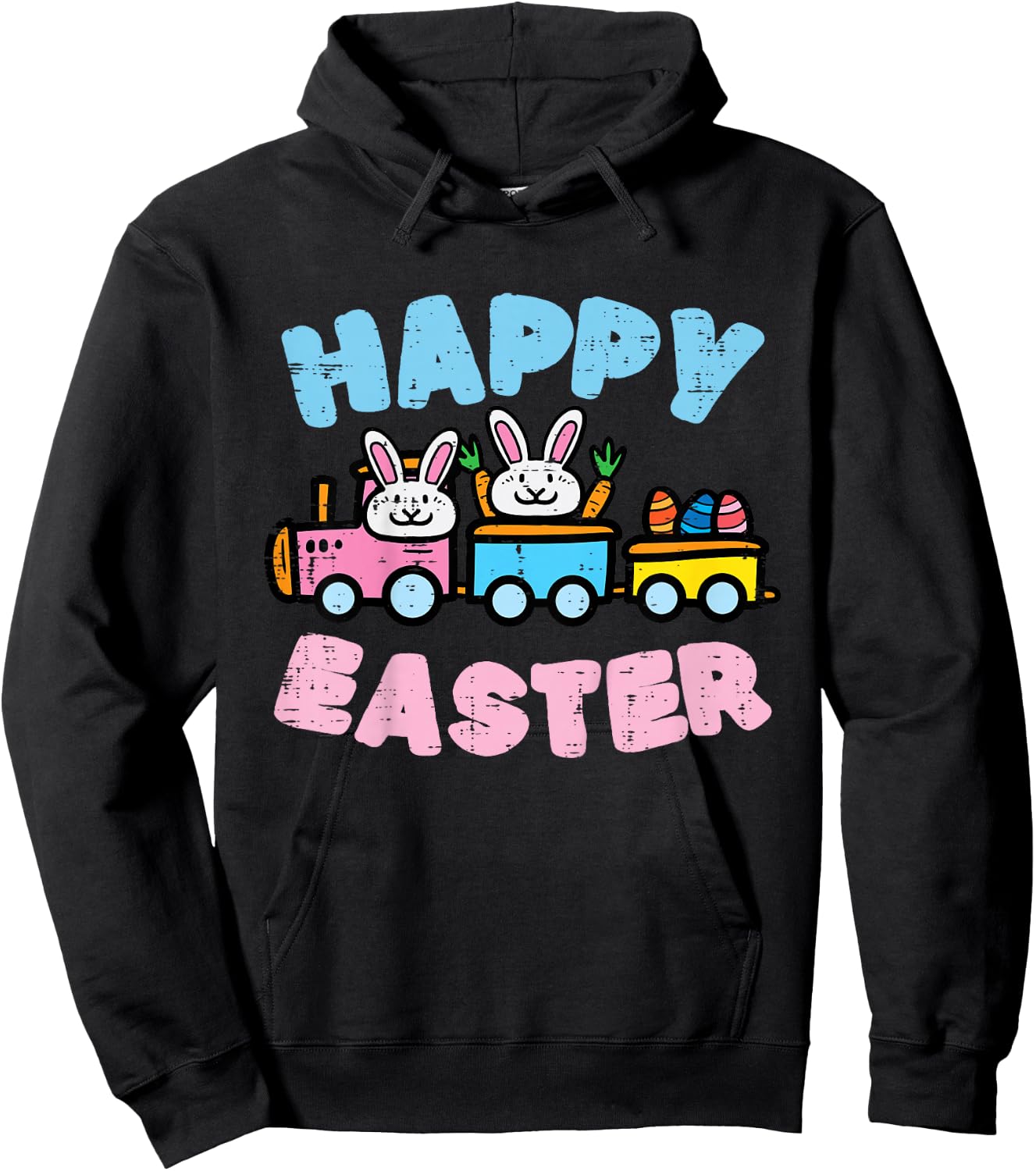 Kids Happy Easter Train Bunny Cute Spring Boys Kids Toddler Youth Hoodie - Hoodie | Black