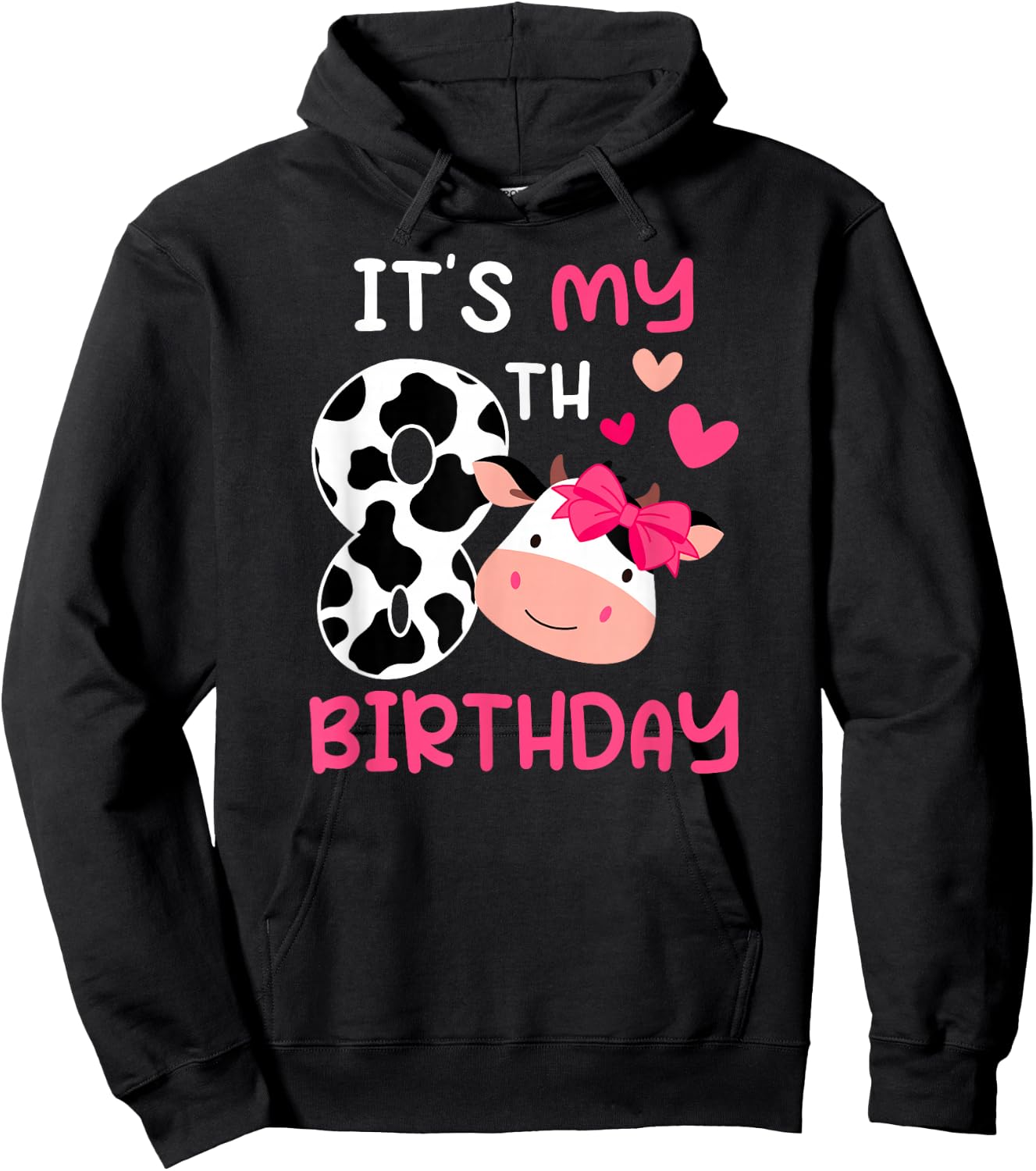 8th Cow Birthday 8 Year Old Girl Cow Birthday Party Hoodie - Hoodie | Black