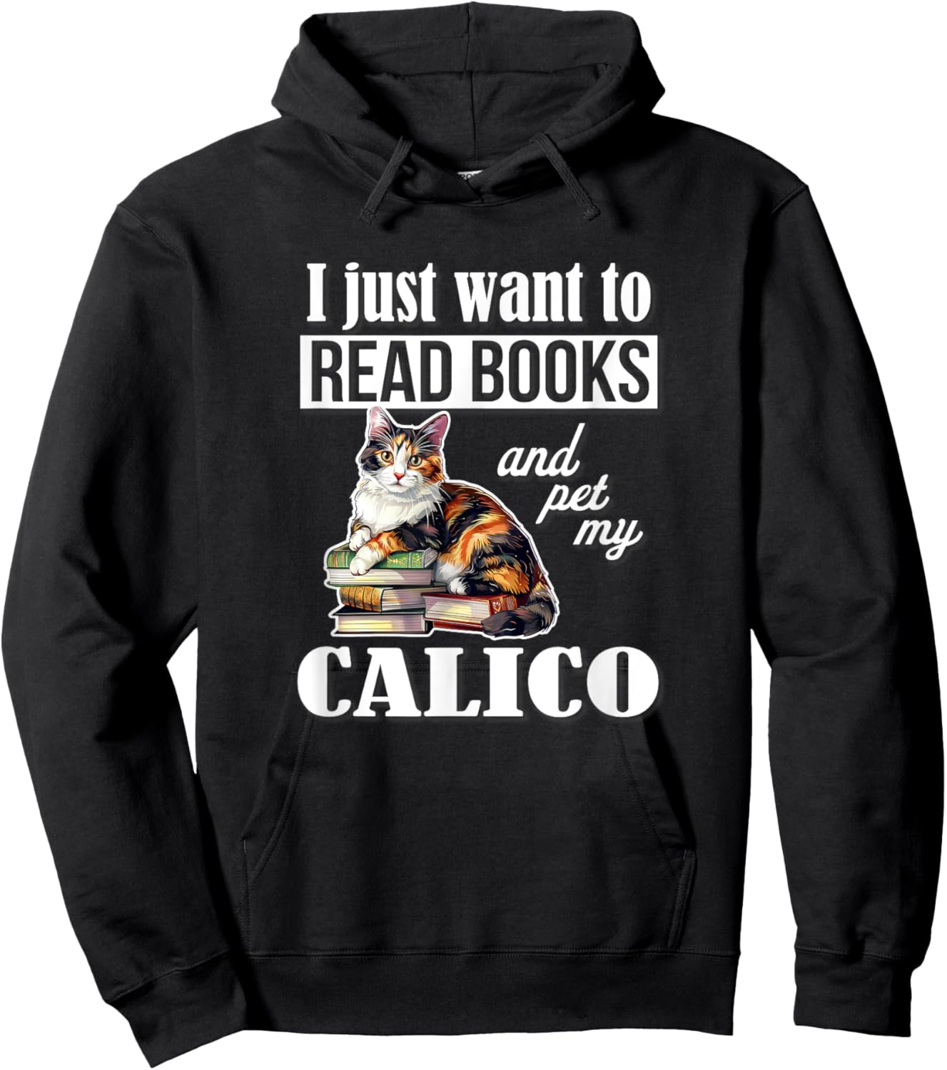 Cute Read Books Calico Cat Lover Women Girls Kids Hoodie - Hoodie | Black