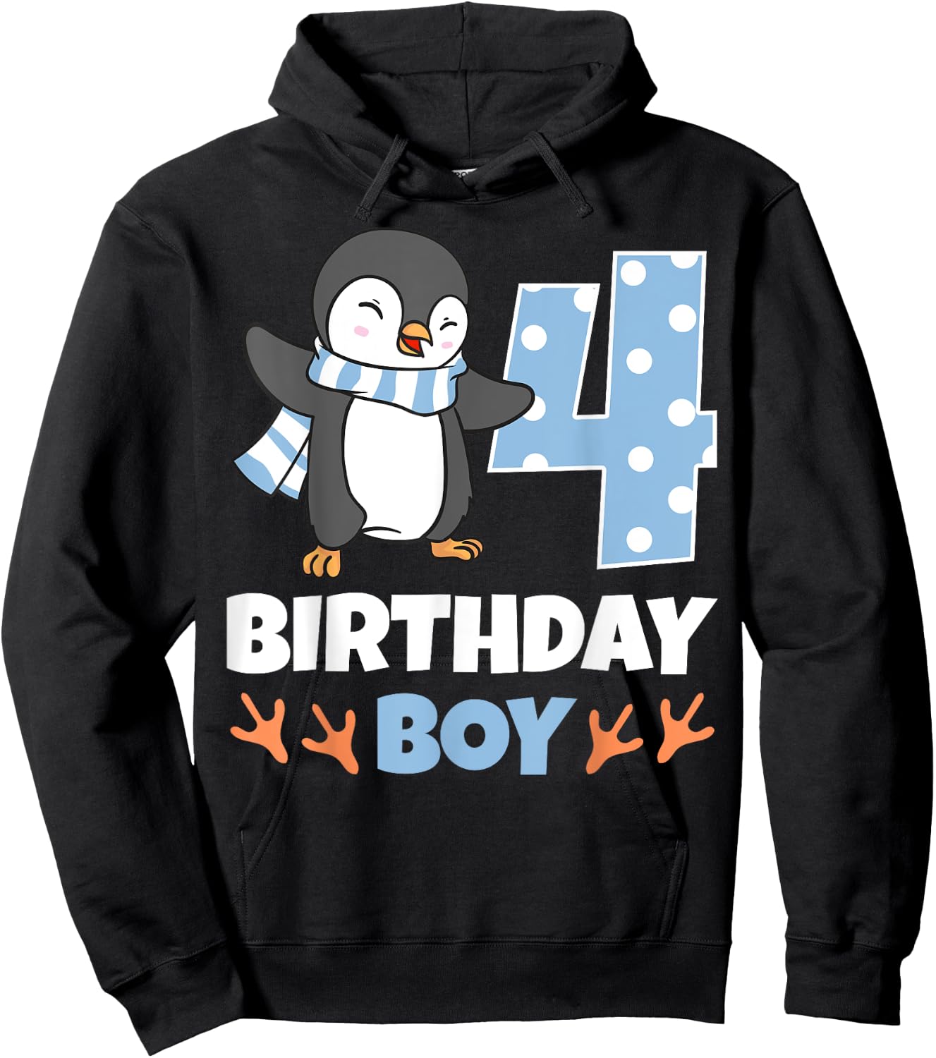 Penguin 4th Birthday Boy Winter Theme Party Celebration Hoodie - Hoodie | Black