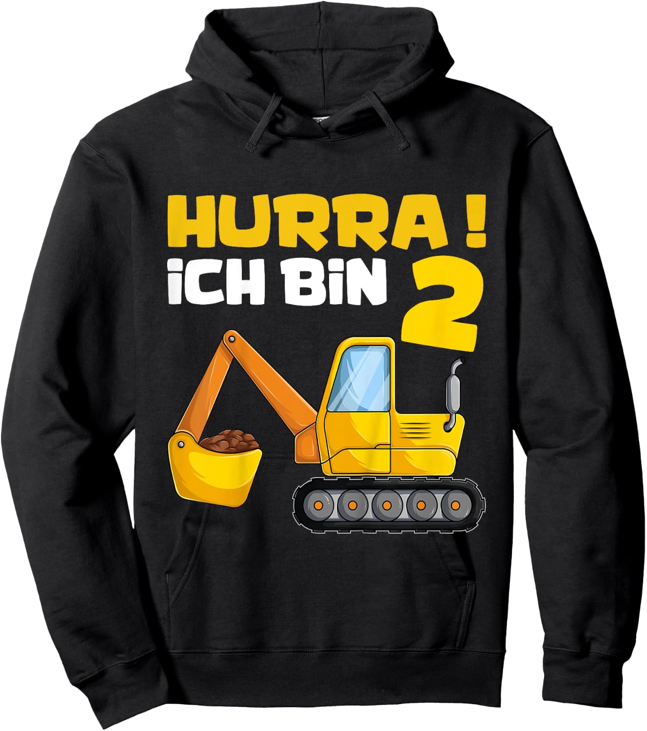 Hurra Ich Bin 2. Geburtstag Jungen Shirts, Zwei Jahre Bagger Hoodie - Hoodie | Black