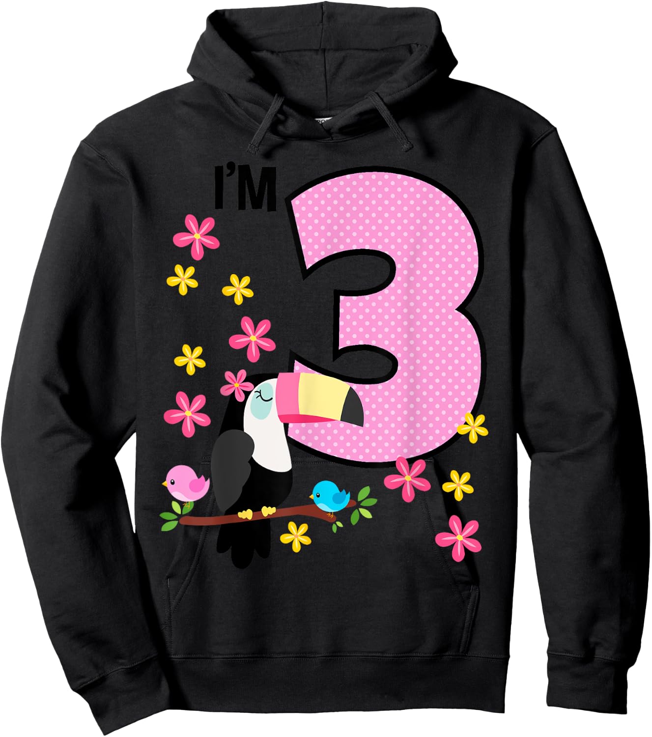 Toucan 3rd Birthday 3 Year Old Birthday Girl Tropical Birds Hoodie - Hoodie | Black