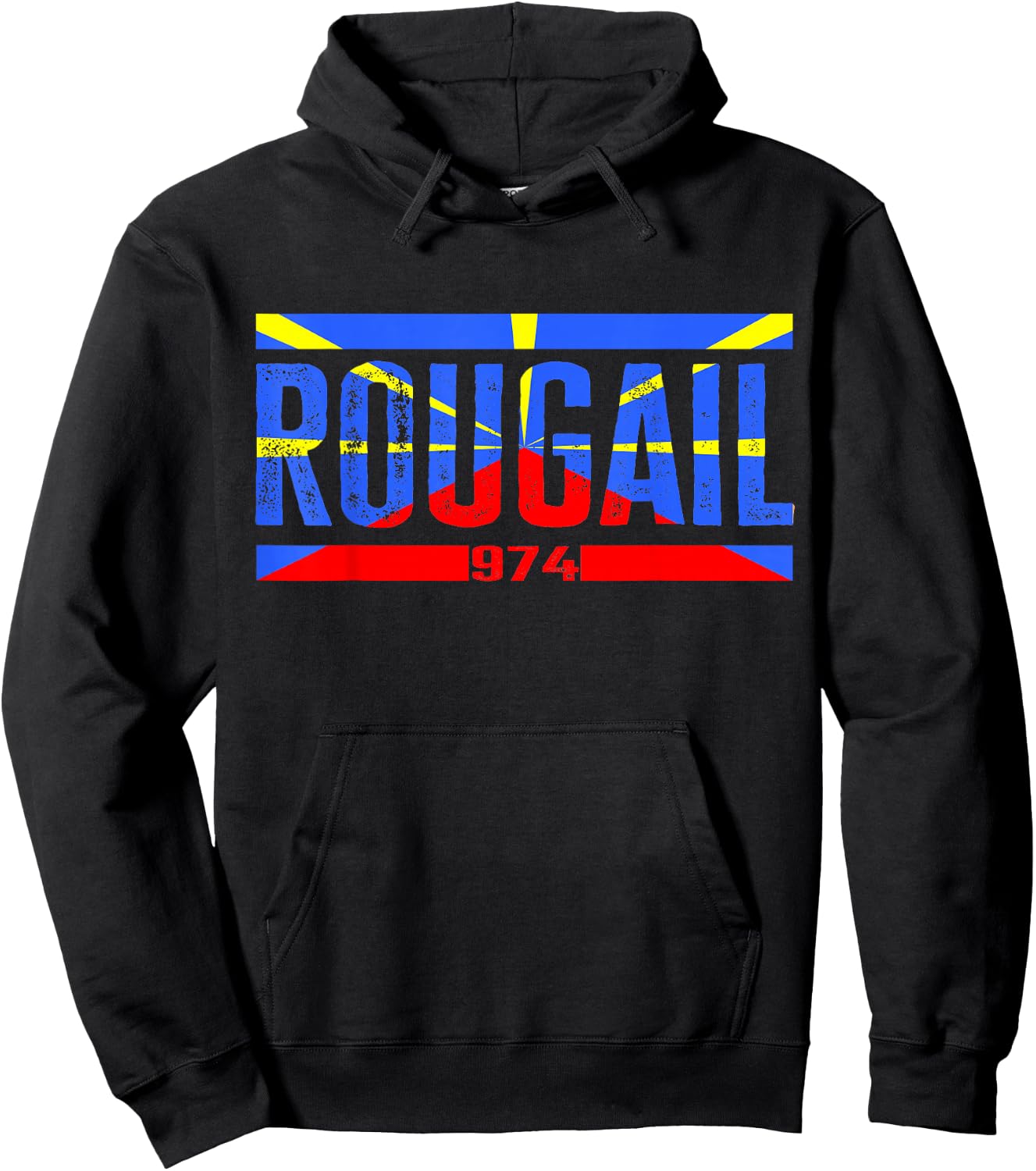 Island of the Réunion 974 representing Creole Rouge Flag , Black Hoodie - Hoodie | Black