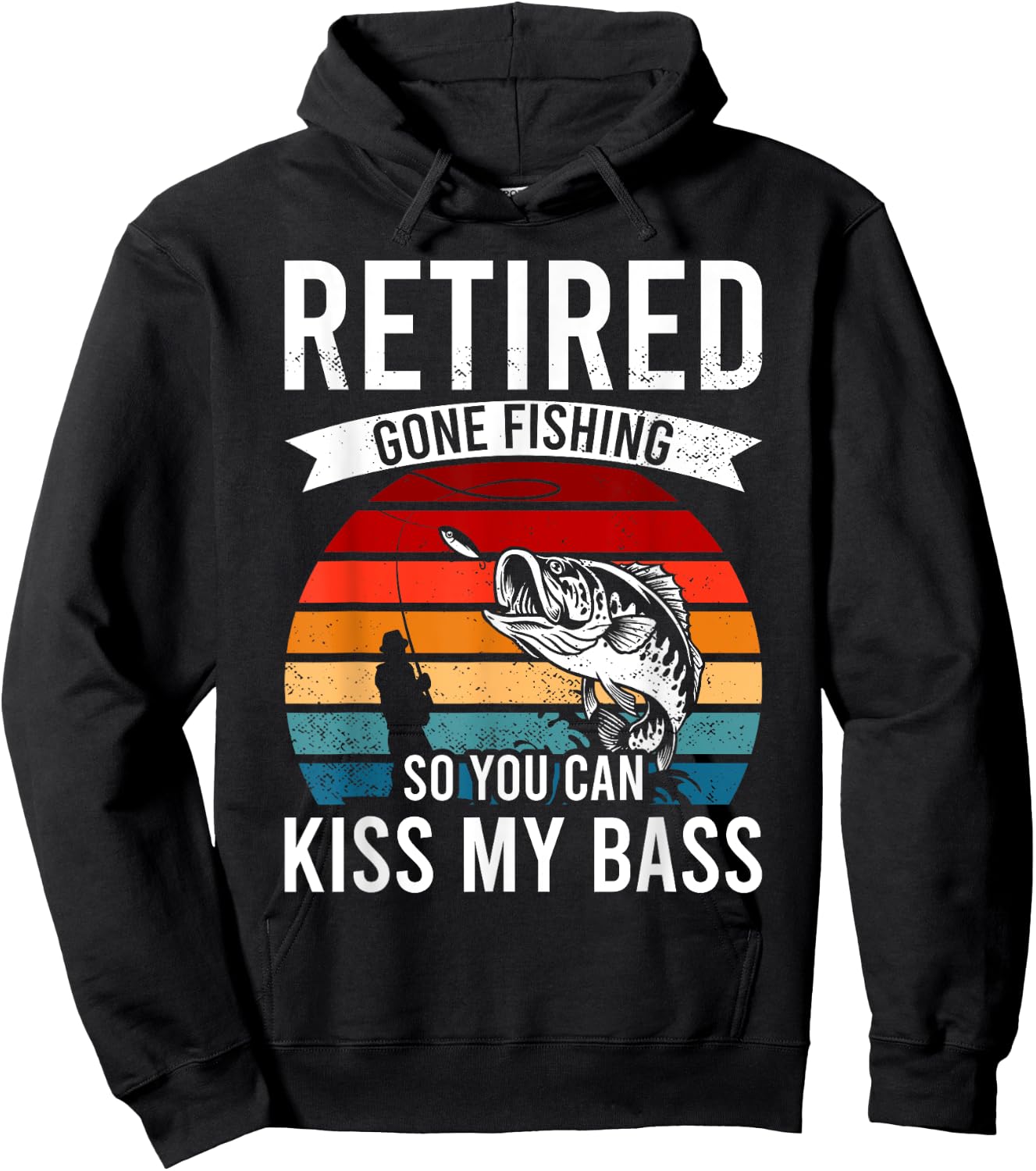 Funny Retired Gone Fishing Retirement Bass Dad Grandpa Hoodie - Hoodie | Black