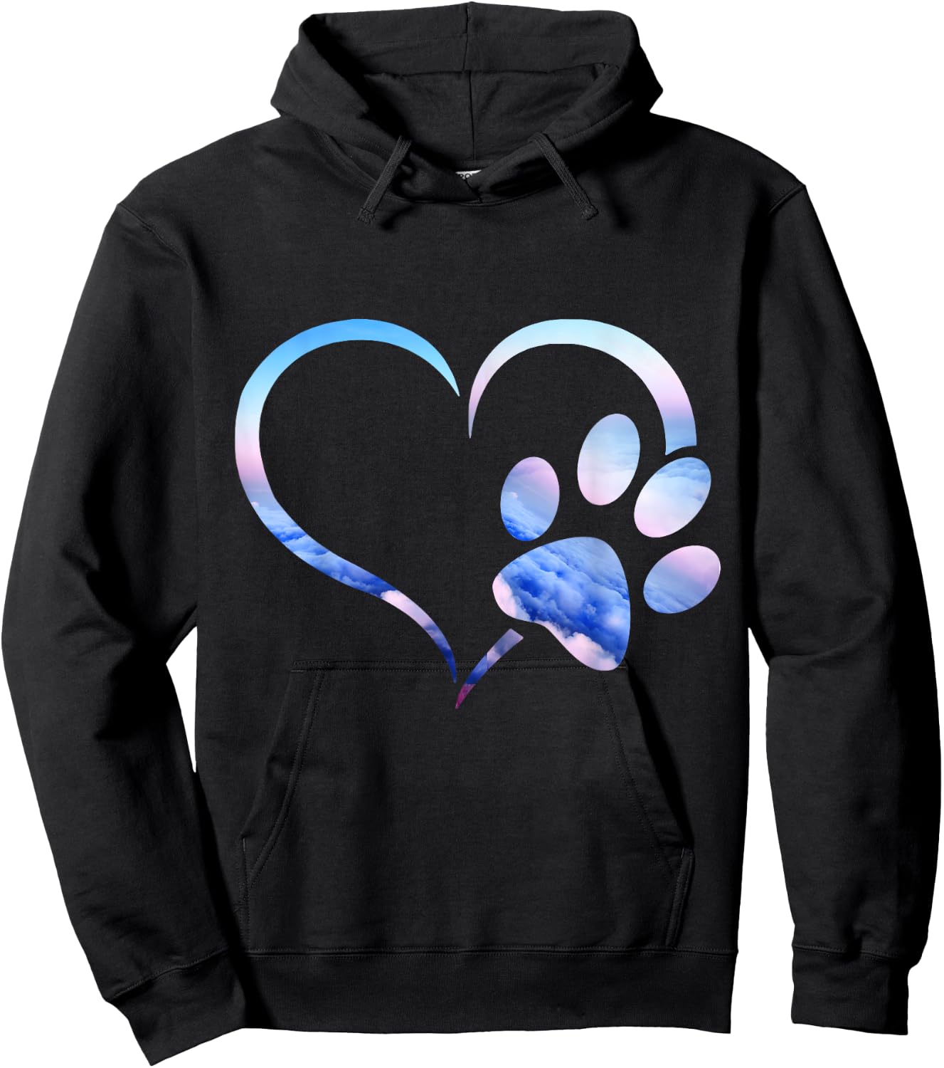 Blue pink Ombre Dog Paw Print heart For Dogs Lover Women Girls Kids Hoodie - Hoodie | Black