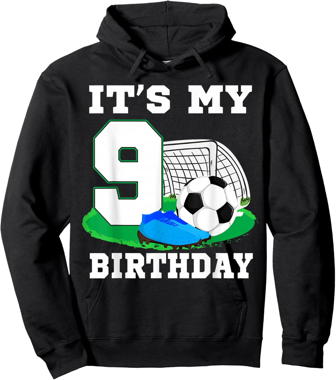 It's My 9 Year Old Birthday Soccer 9th Party Boy Hoodie - Hoodie | Black