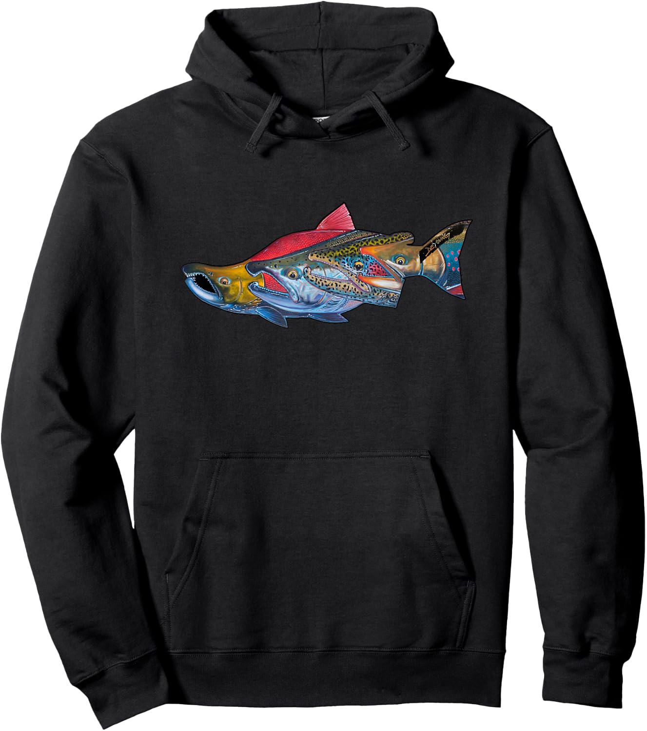 Fab Four Alaska Salmon Derek DeYoung Fishing Gift Hoodie - Hoodie | Black