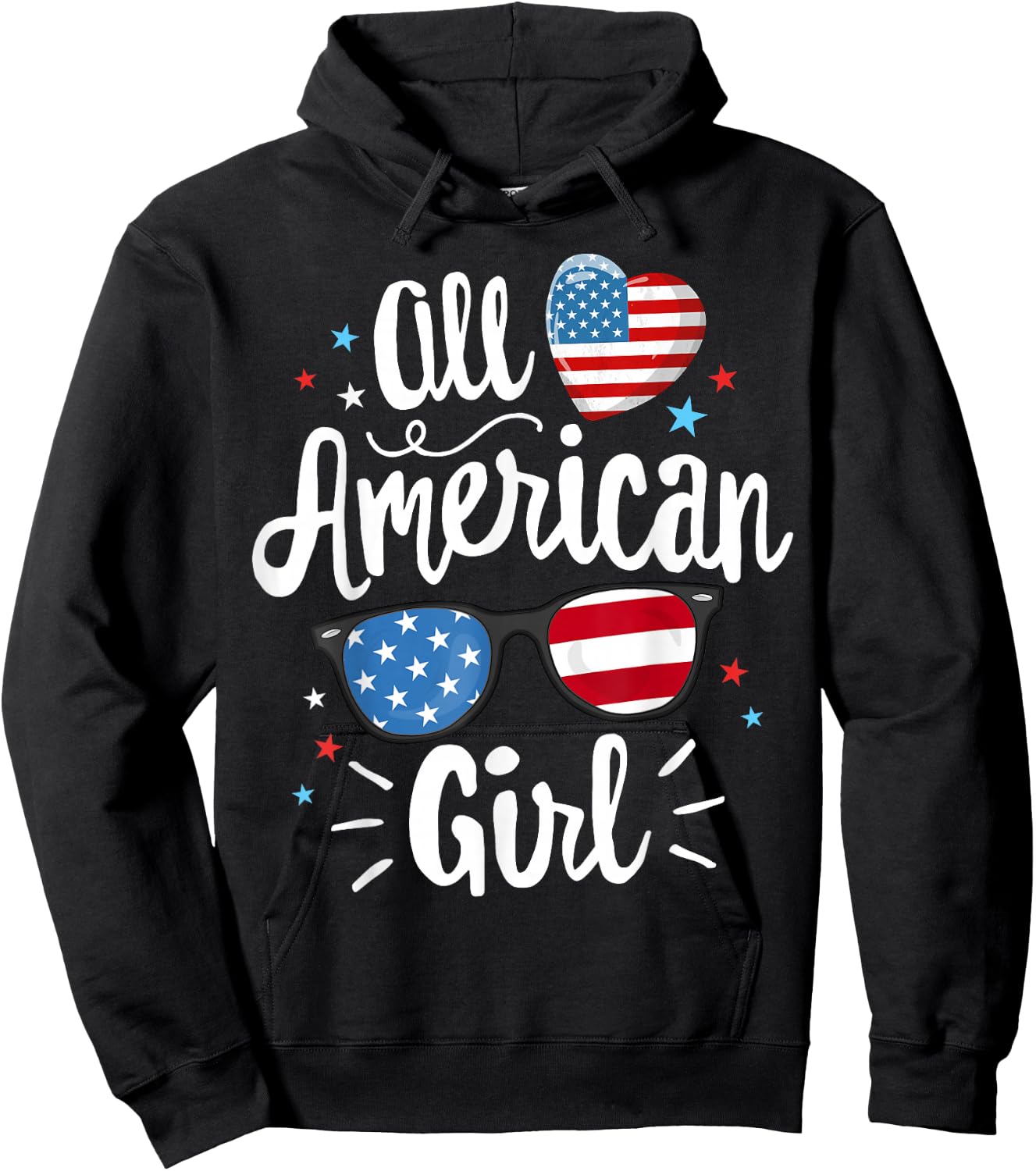 All American Girl Women American Flag 4th of July Patriotic Hoodie - Hoodie | Black