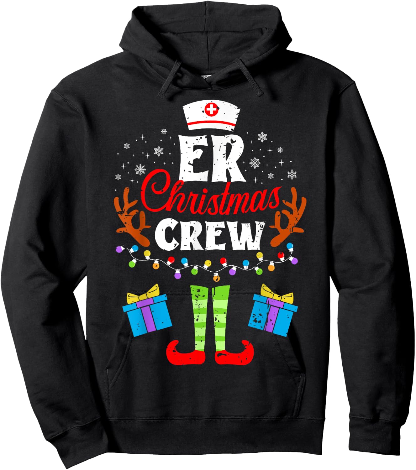 ER Christmas Nurse Crew Nursing Women Men Pajama Xmas Hoodie - Hoodie | Black