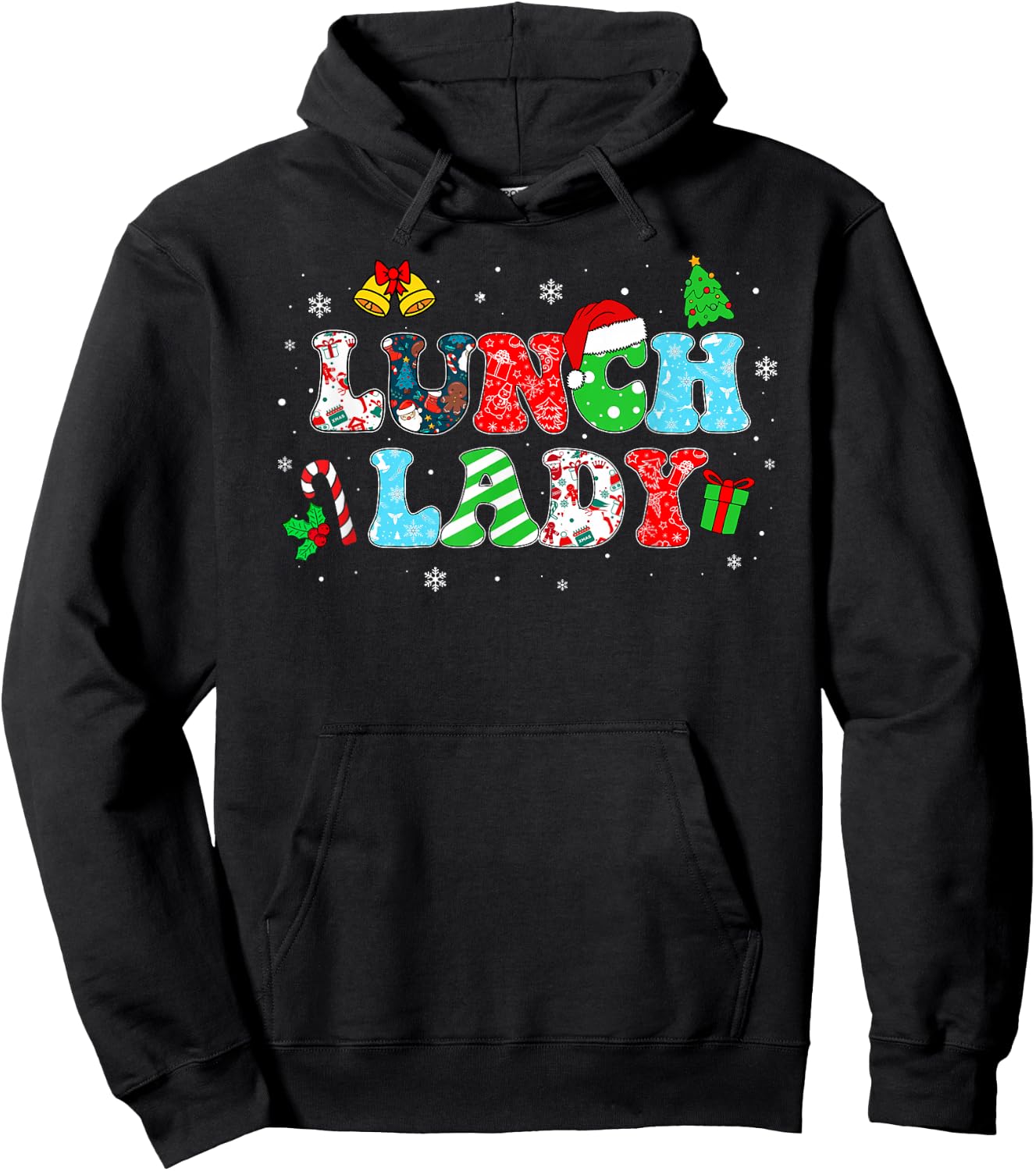 Groovy Lunch Lady Christmas Matching Xmas Lunch Lady Women Hoodie - Hoodie | Black
