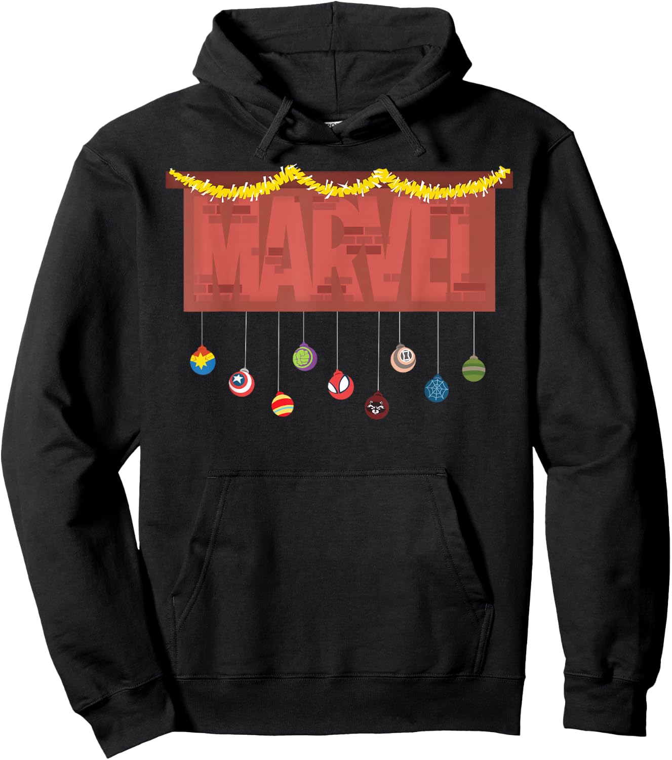 Marvel Logo Holiday Christmas Avengers Super Hero Ornaments Hoodie - Hoodie | Black