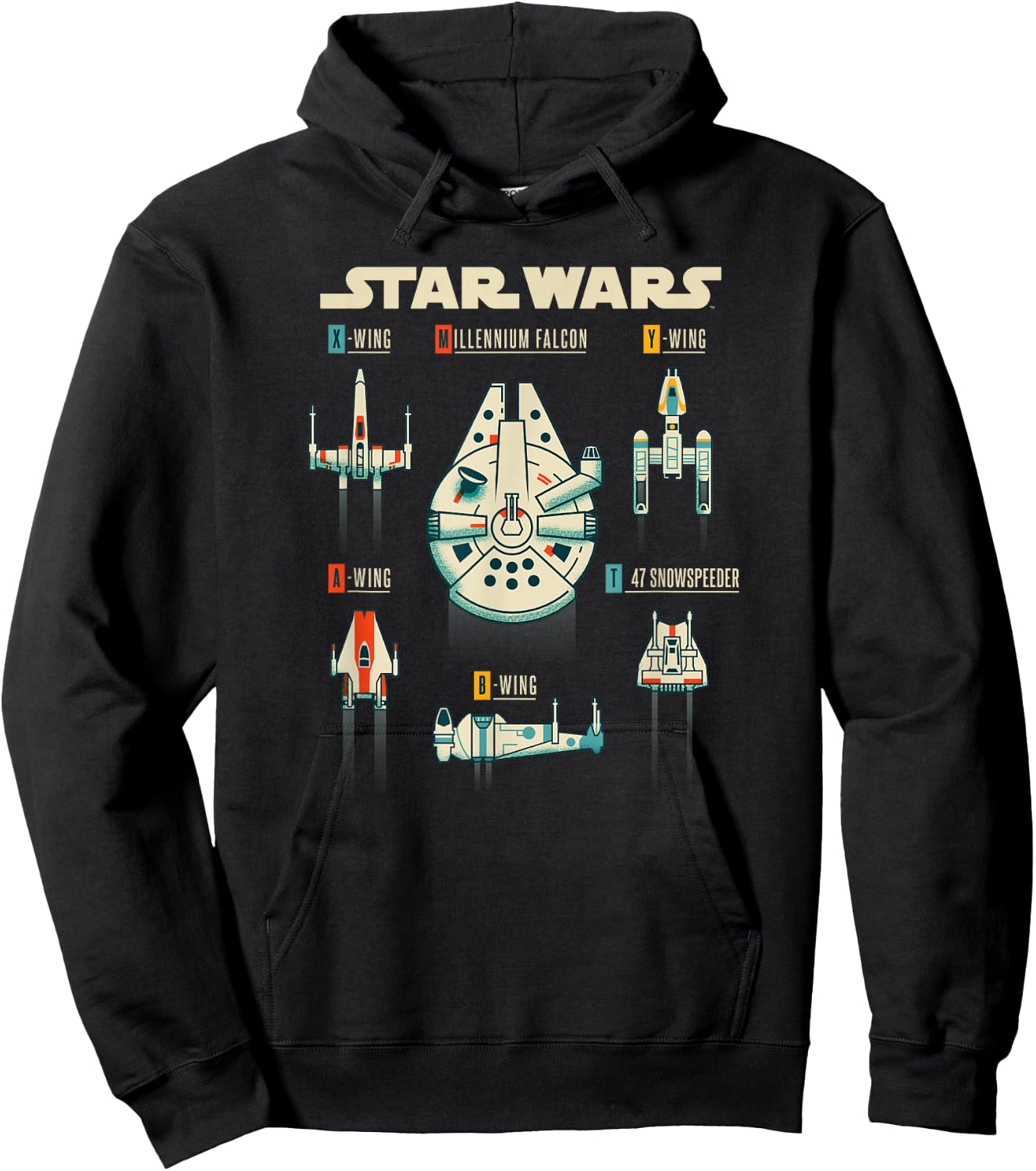 Star Wars Classic Rebel Ships Millennium Falcon Diagram Hoodie - Hoodie | Black