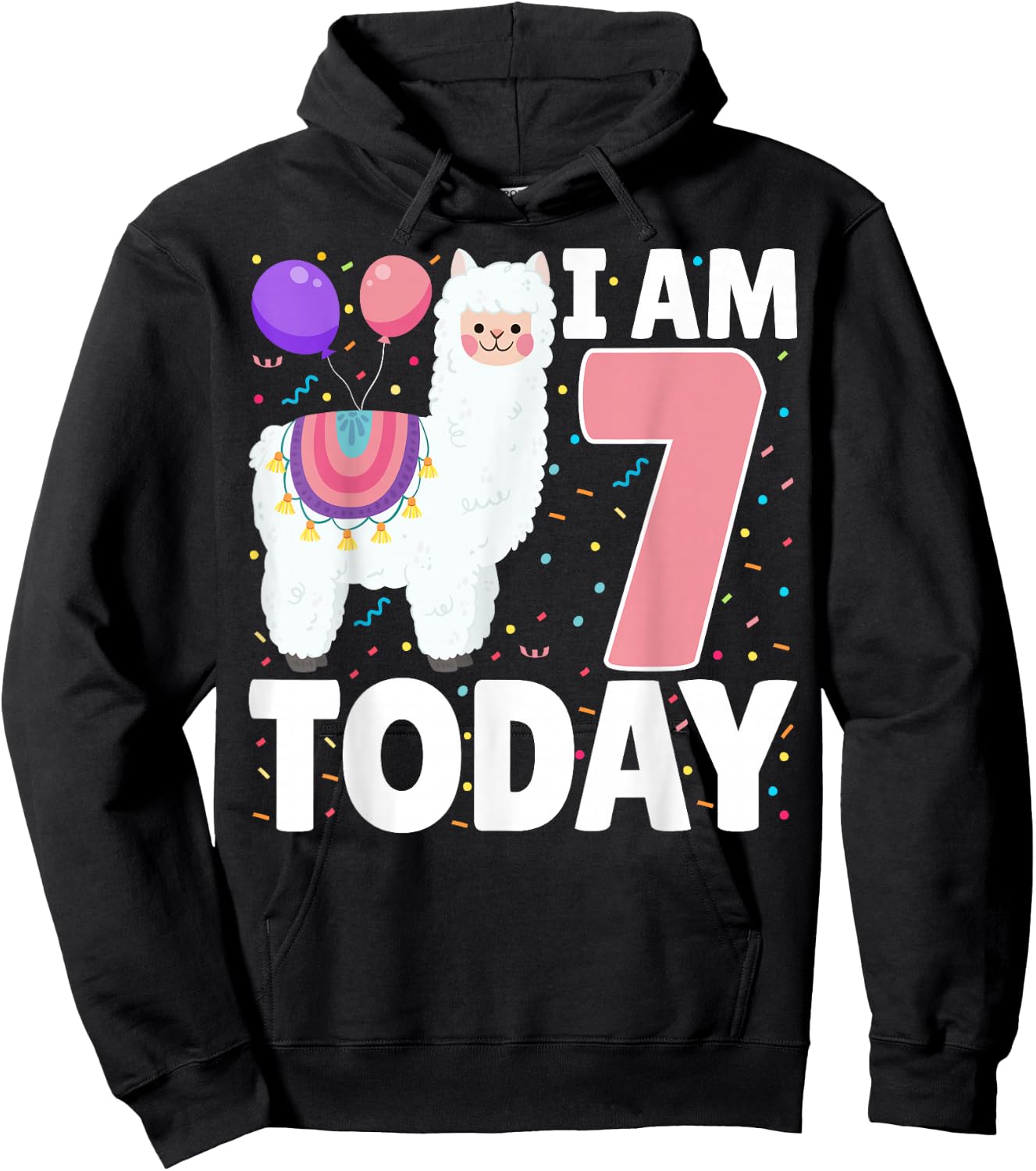 I'm 7 Today 7th Birthday Party Cute Llama Lover Boys Girls Hoodie - Hoodie | Black