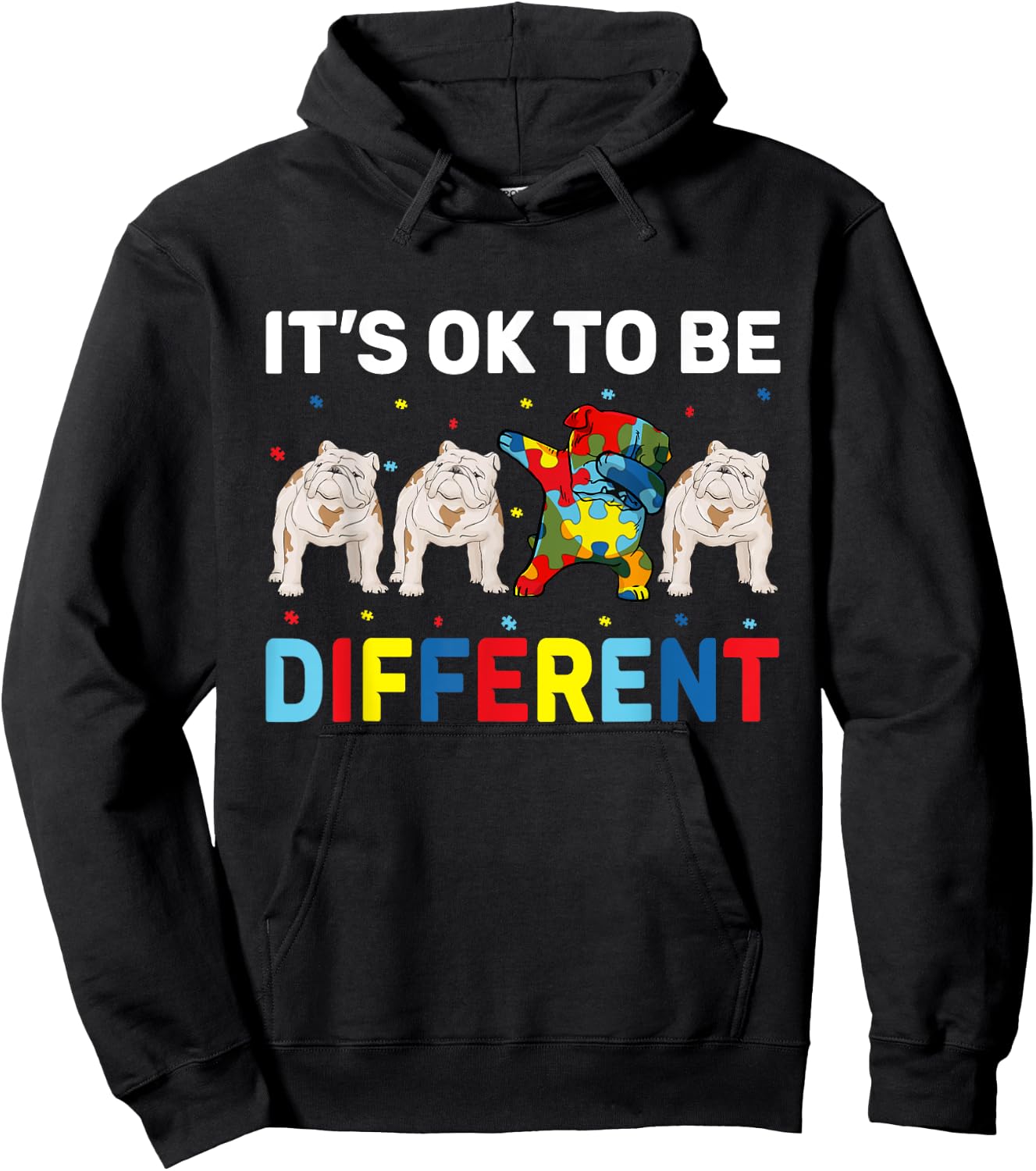 Autism Awareness Day Gift Funny Dabbing English Bulldog Hoodie - Hoodie | Black