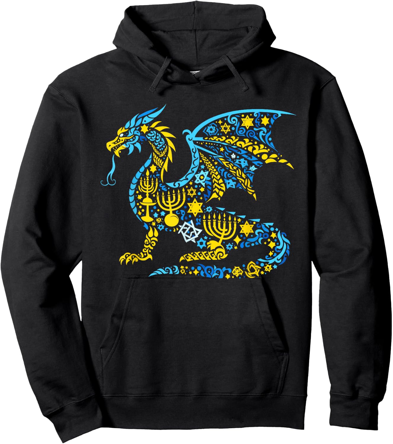Dragon Menorah Dreidel Jewish Hanukkah Kids Hoodie - Hoodie | Black
