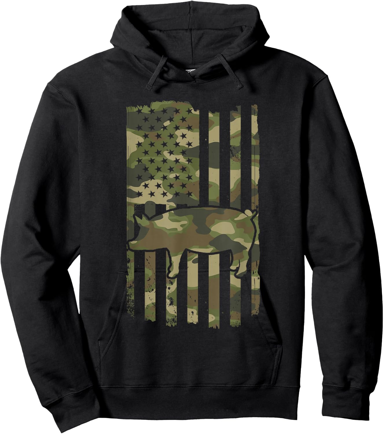 Funny Retro Pig Lover - Pig USA Flag 4th July Hoodie - Hoodie | Black