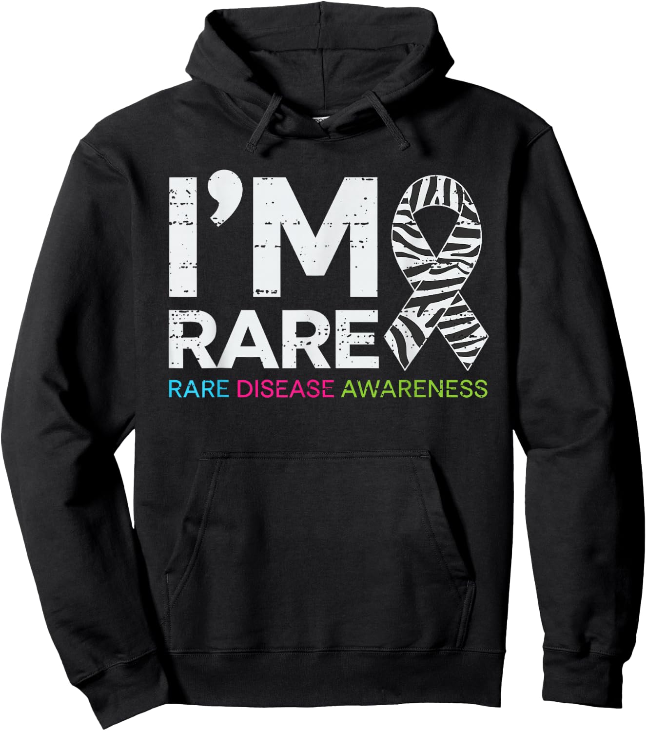 I'm Rare Disease Warrior Zabra Ribbon Rare Disease Awareness Hoodie - Hoodie | Black