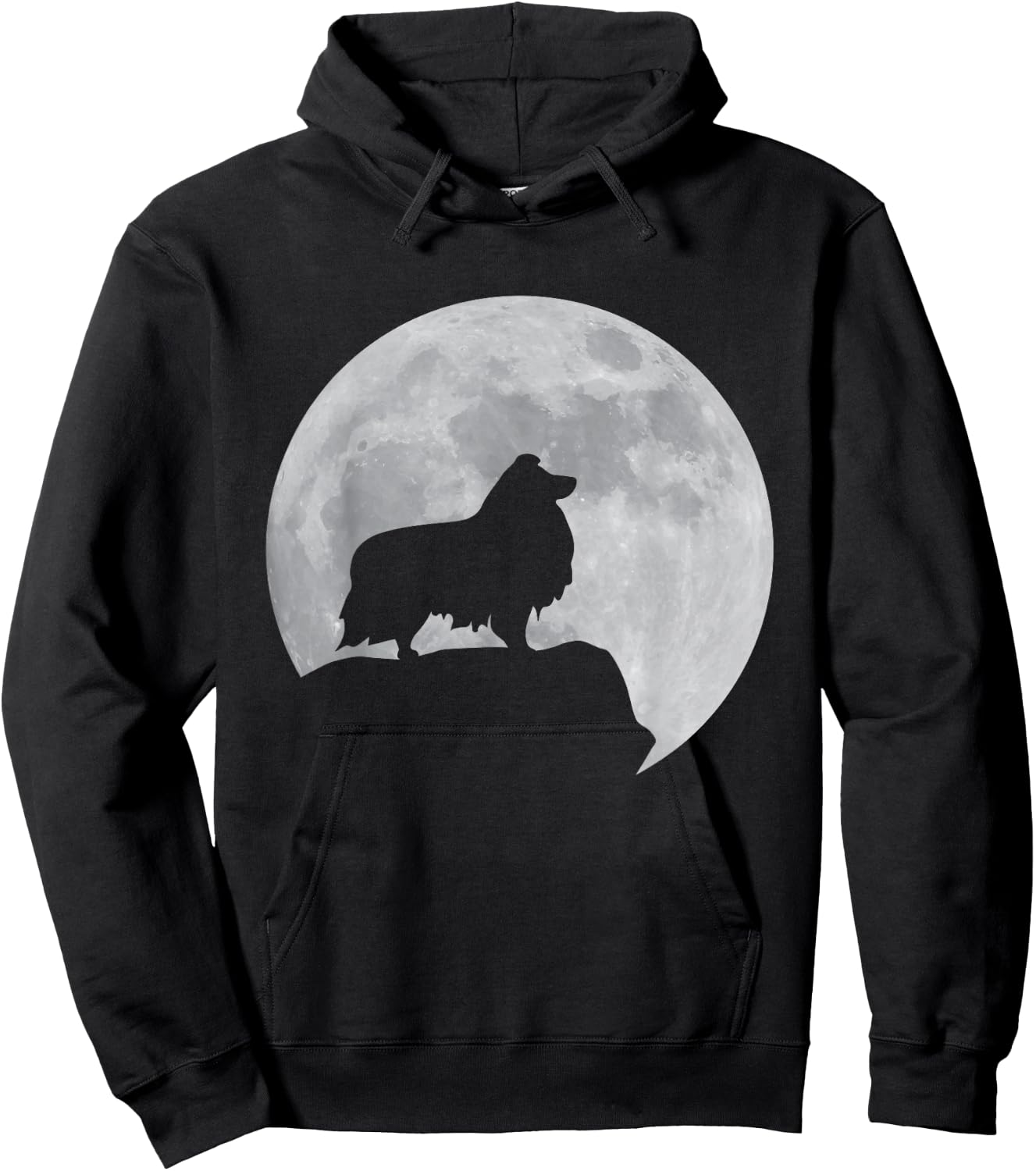 Moon And Dog Silhouette - Sheltie Shetland Sheepdog Hoodie - Hoodie | Black