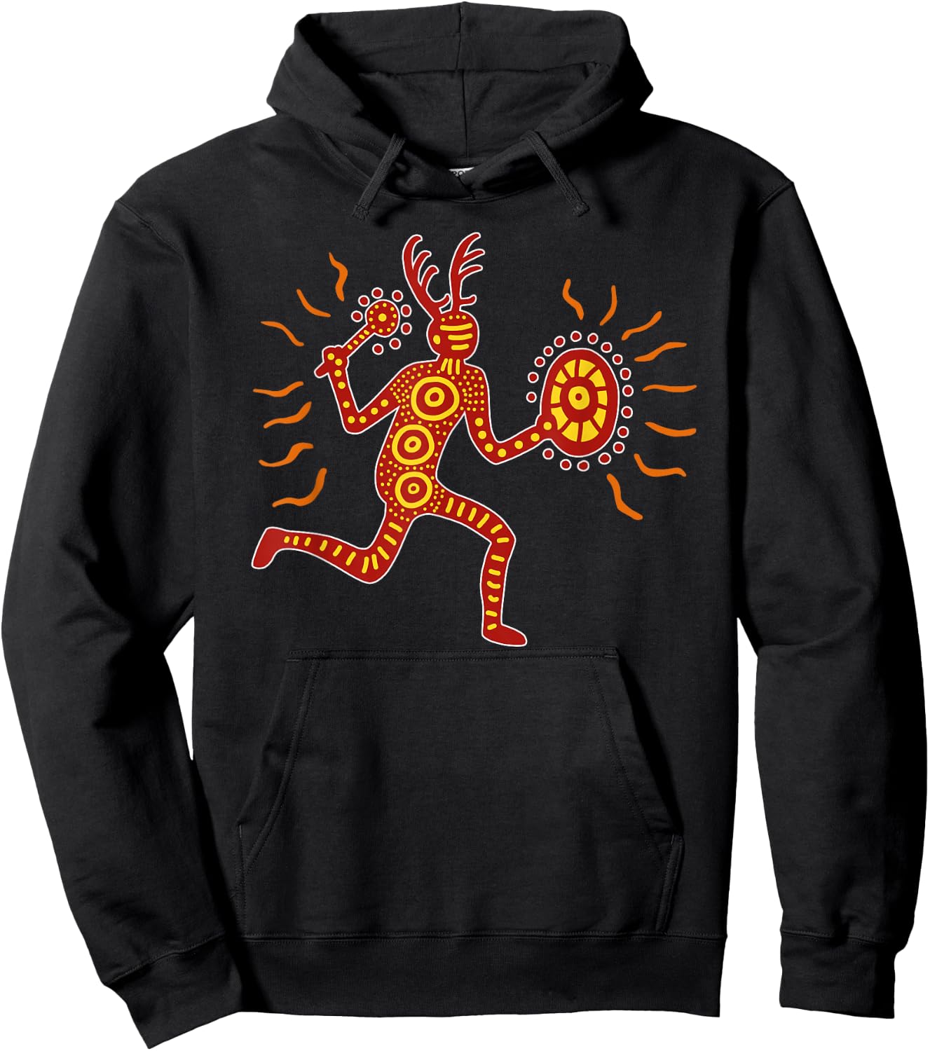 Running Deer Shaman Paleo Stammeskunst Hoodie - Hoodie | Black