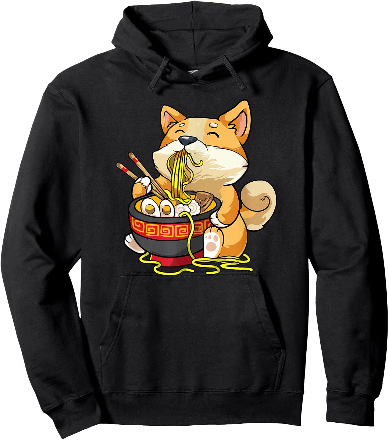 Corgi-Dog Eating Bowl of Ramen Pho Noodle Soup Japan Kawaii Hoodie - Hoodie | Black