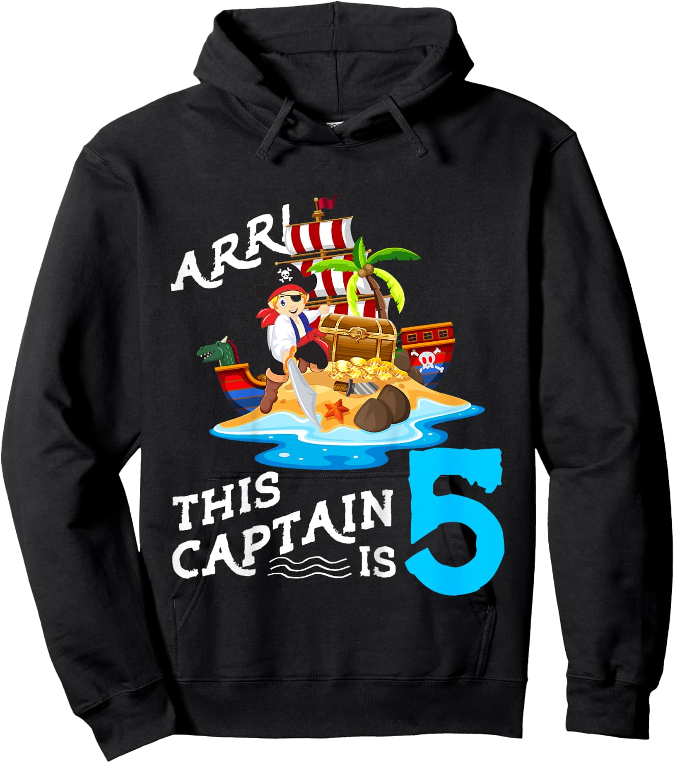 Kids 5 Year Old Pirate Birthday Boy This Captain Is 5 Hoodie - Hoodie | Black