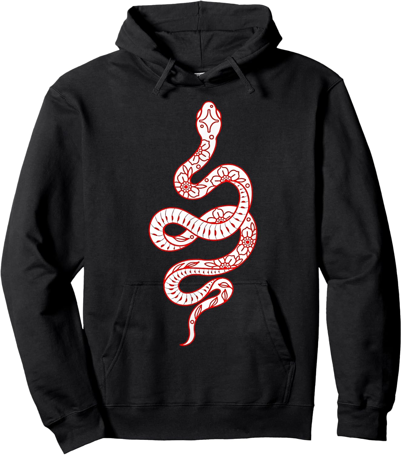 Red Snake Serpent x Flowers Minimal Hoodie - Hoodie | Black