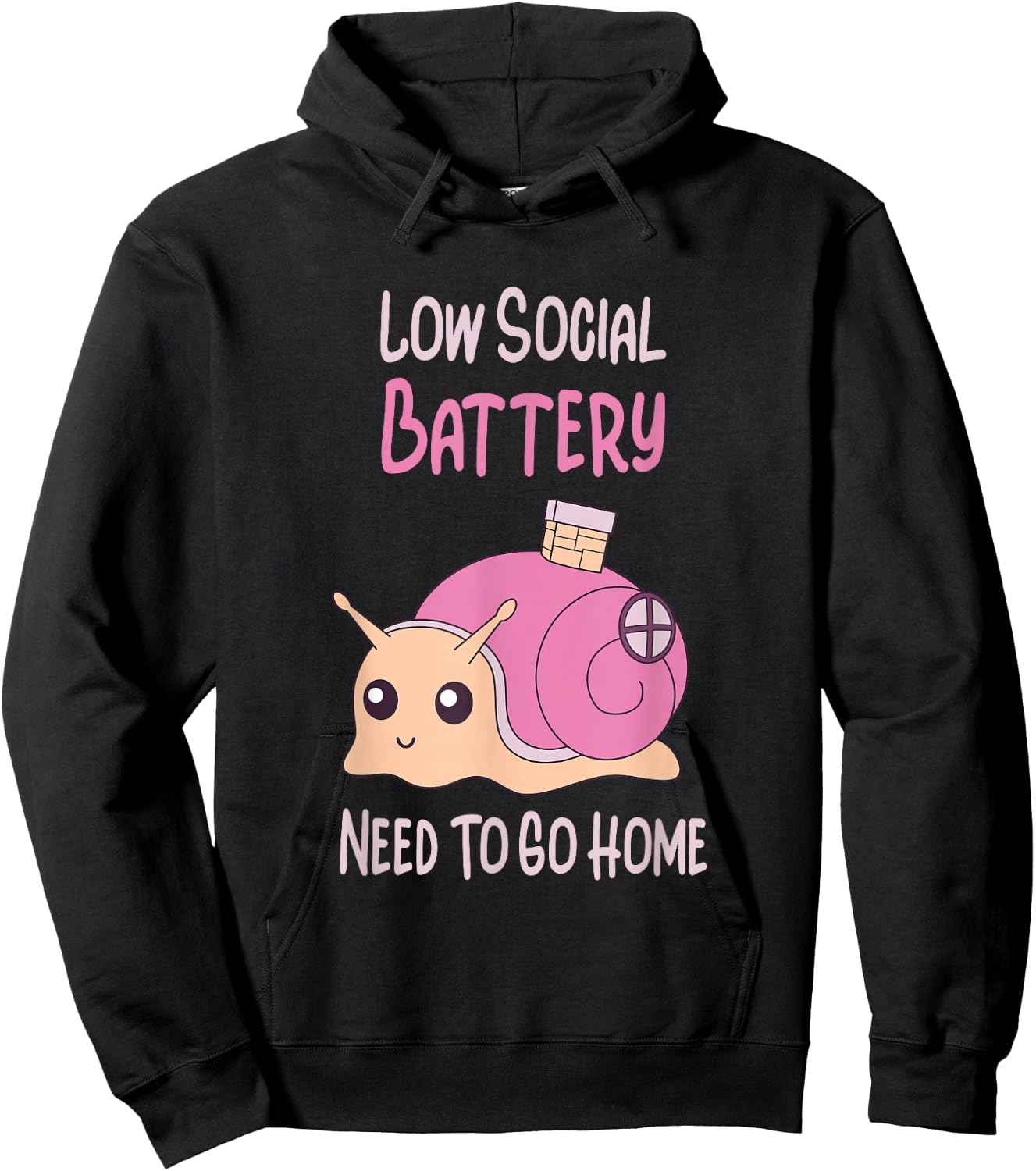 Low Social Battery Cute Snail With House Introvert Cozy Home Hoodie - Hoodie | Black