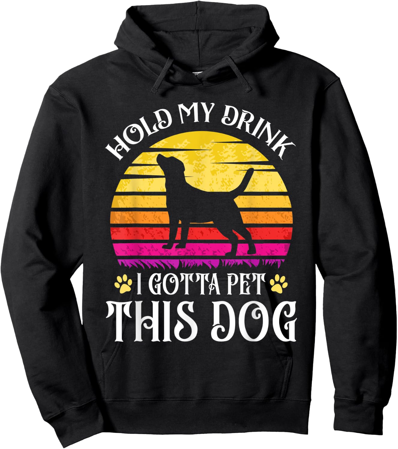 Vintage Hold My Drink I Gotta Pet This Dog Drink Beer Lover Hoodie - Hoodie | Black
