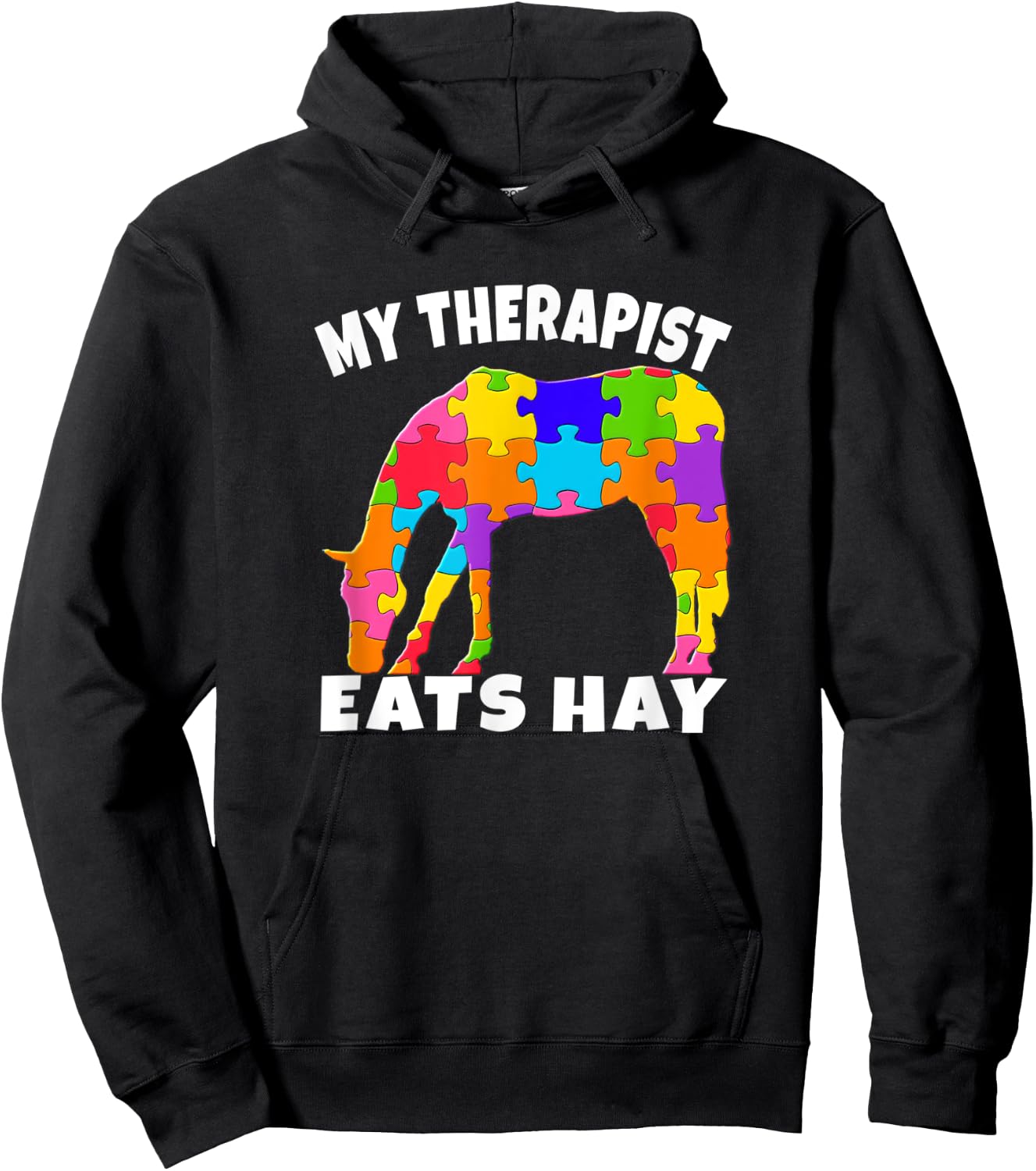 My Therapist Eats Hay Autism Awareness Puzzle Horse Lover Hoodie - Hoodie | Black