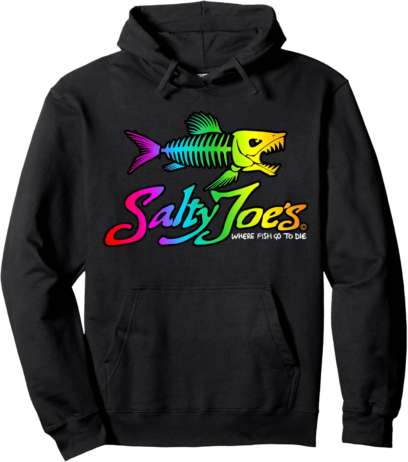 Salty Joe's Skeleton Fish Logo Surf Shop Graphic Hoodie - Hoodie | Black