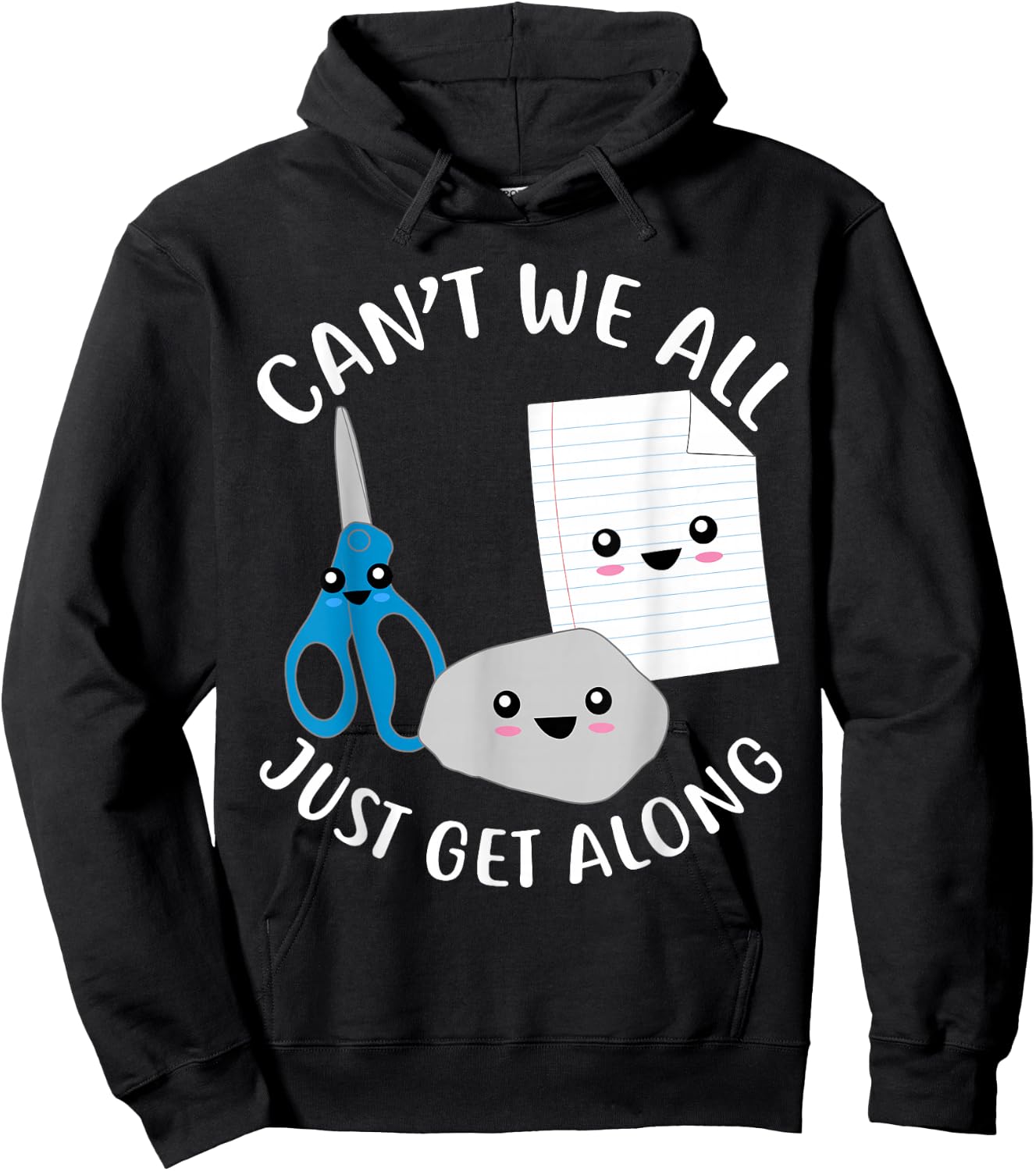 Rock Paper Scissors Funny Kawaii Can't We All Just Get Along Hoodie - Hoodie | Black