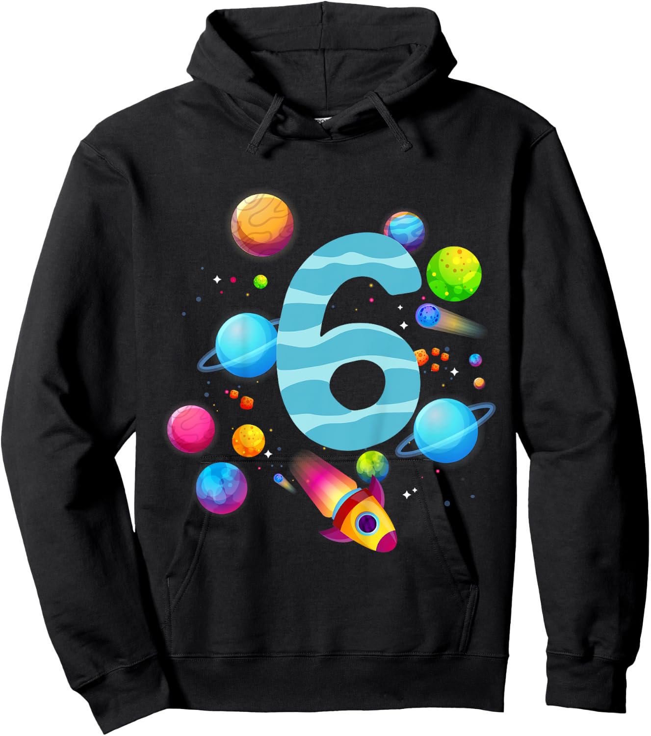 Kids 6th Birthday Boys 6 Years Planets Space Birthday , black Hoodie - Hoodie | Black