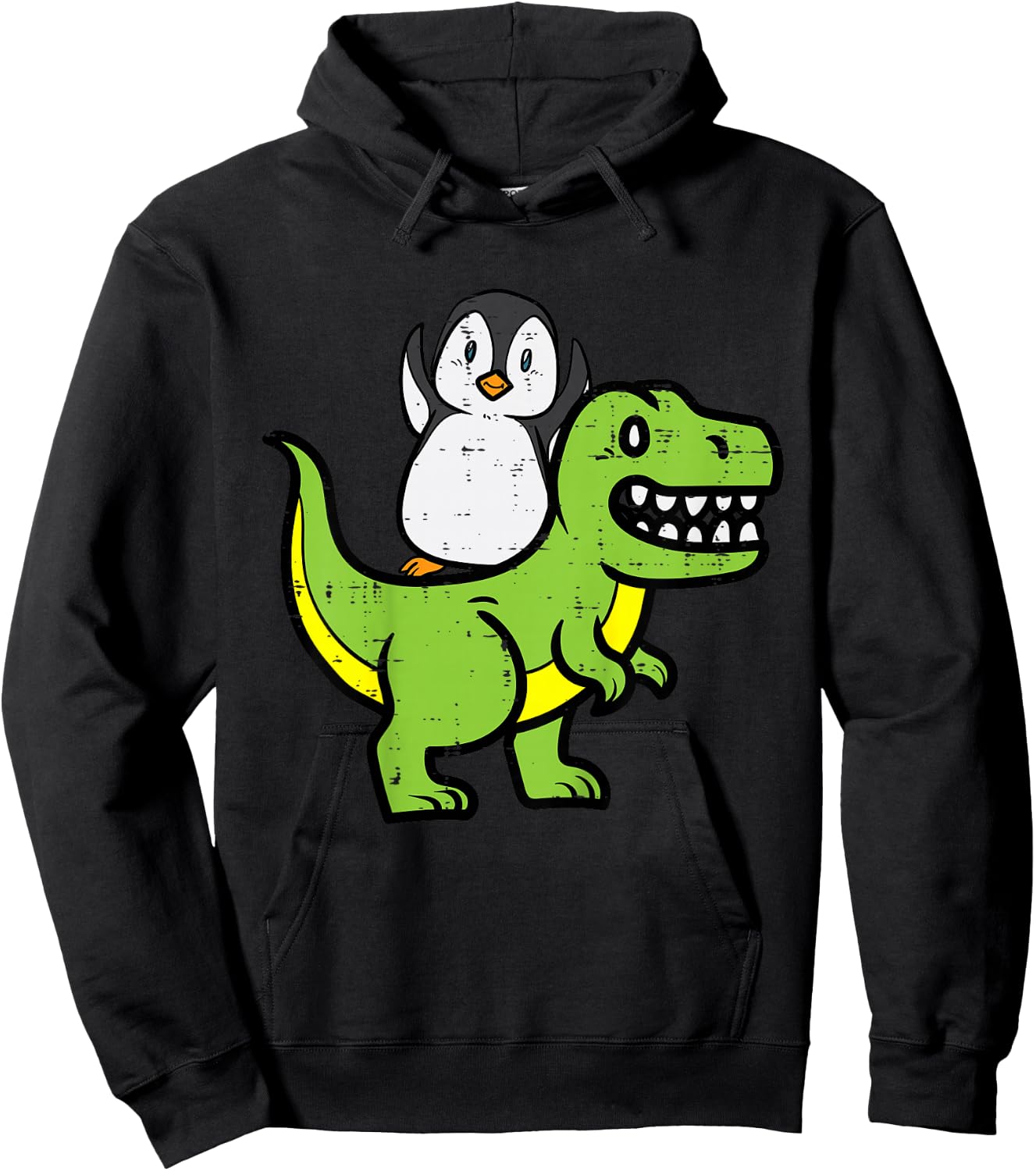Kids Penguin Riding Dinosaur Trex Cute Boys Kids Toddler Youth Hoodie - Hoodie | Black