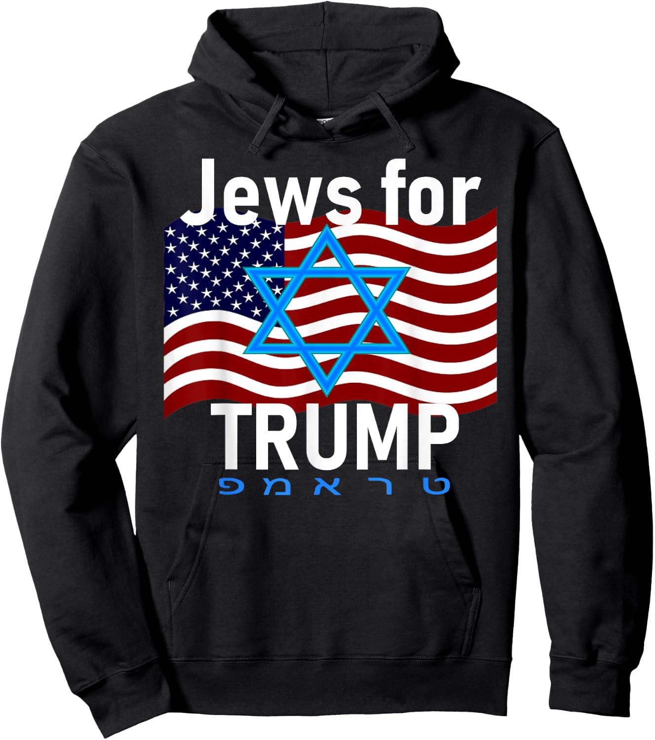 Jews for Trump American Flag Star of David Hebrew Supporter Hoodie - Hoodie | Black