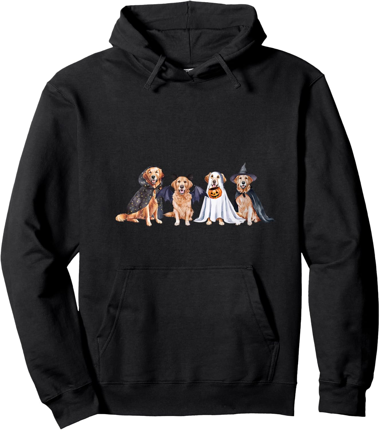 Golden Retriever Ghost Dog Halloween Golden Retriever Witch V-Neck Hoodie - Hoodie | Black