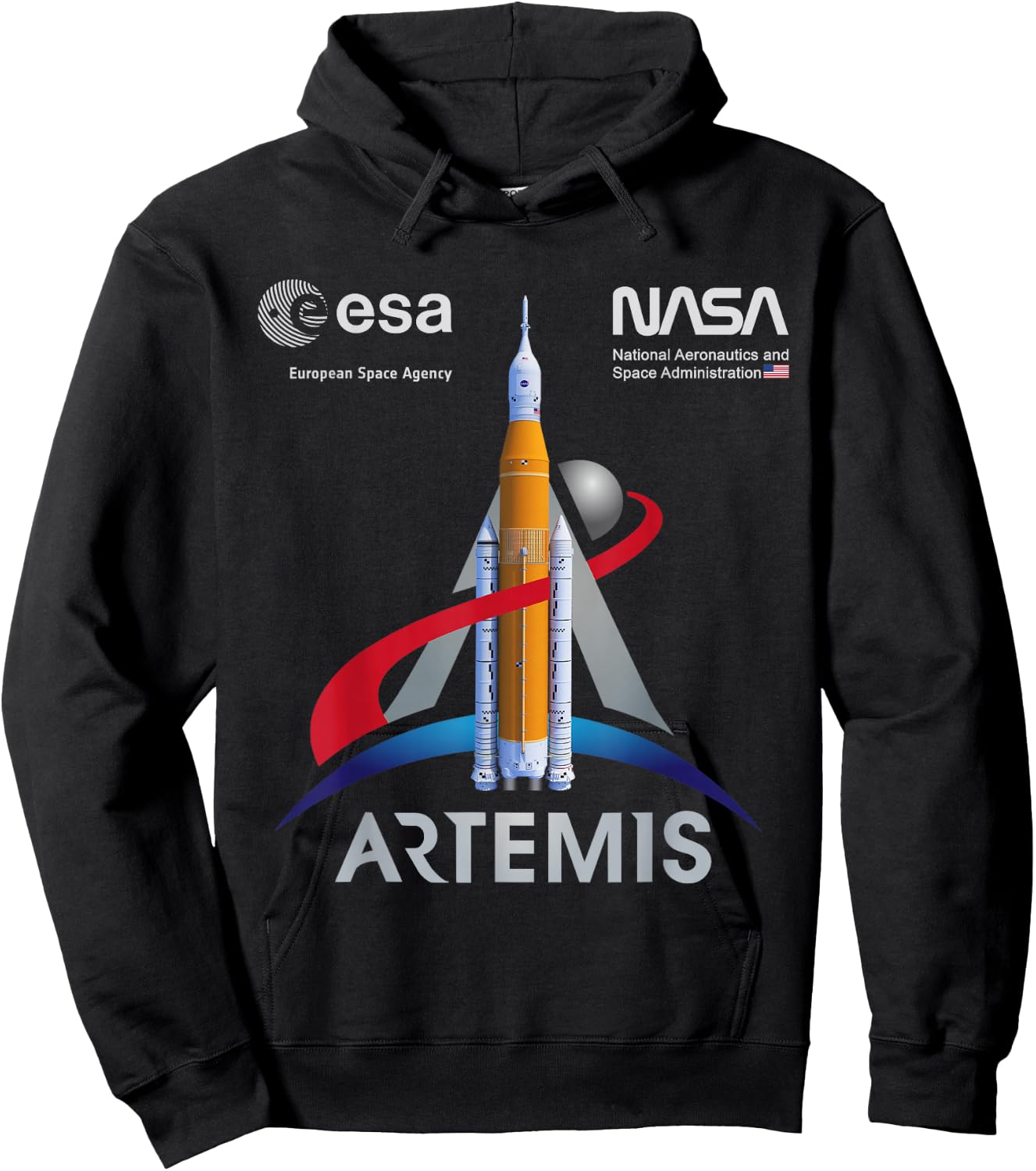 NASA Artemis Mission SLS Worm and ESA Logo Hoodie - Hoodie | Black