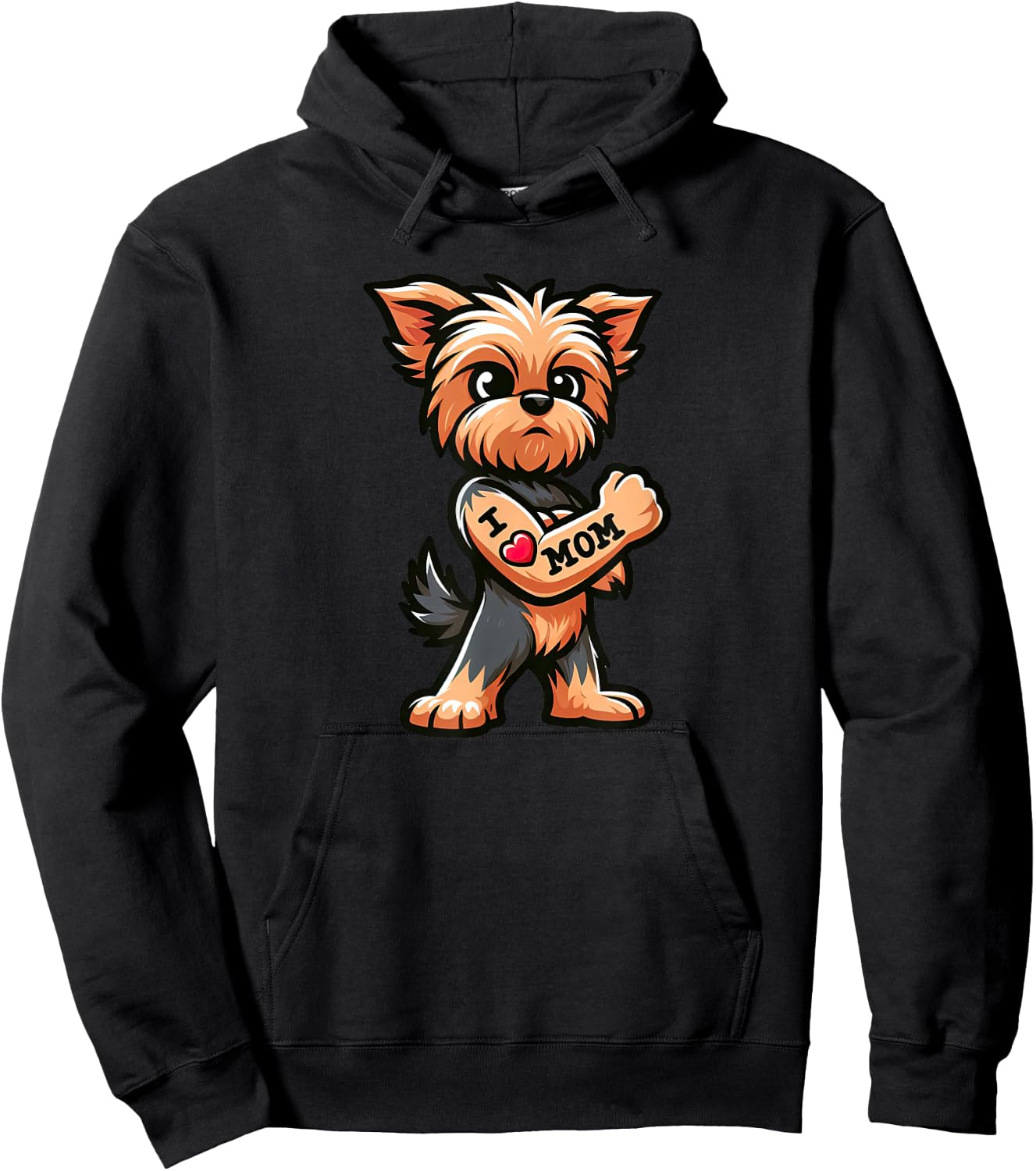 Yorkshire Terrier I Love Mom Funny Dog Tattoo Hoodie - Hoodie | Black