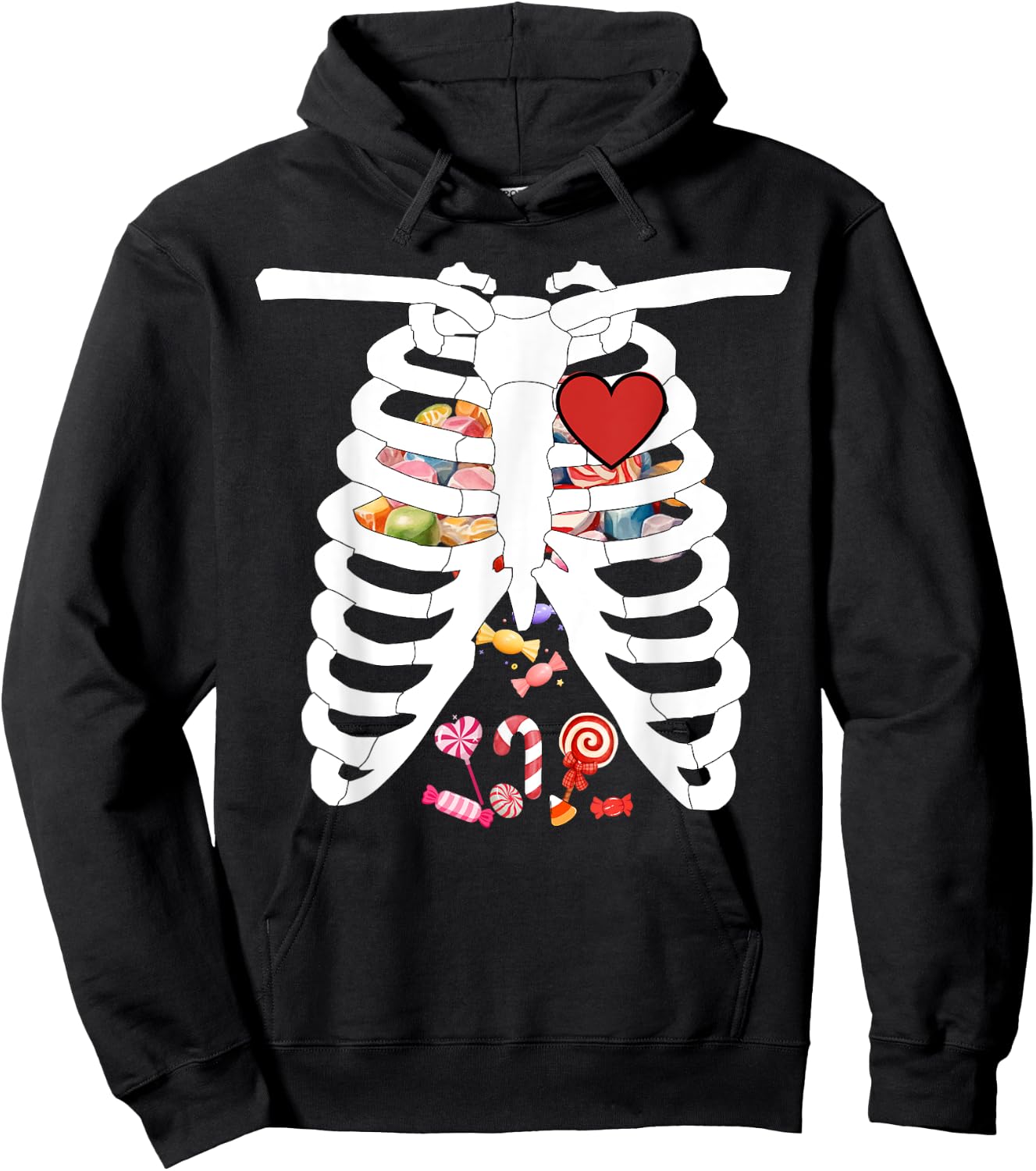 Skeleton Rib Cage X-ray Candy Funny Halloween Costume Kids Hoodie - Hoodie | Black