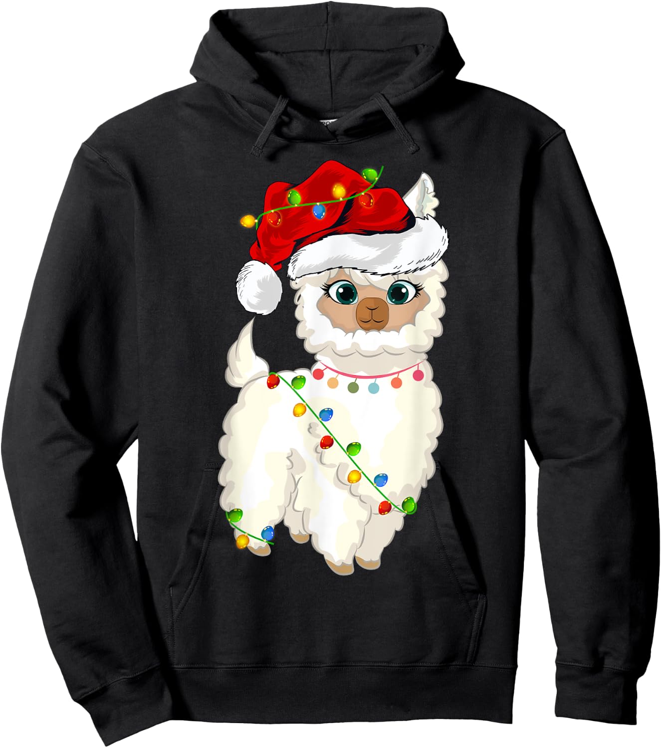 Xmas Lights Santa Hat Llama Christmas Hoodie - Hoodie | Black