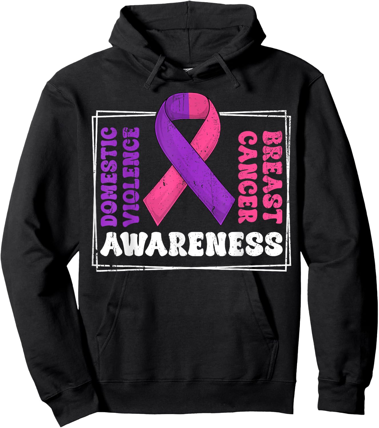 Groovy Domestic Violence And Breast Cancer Awareness Month Hoodie - Hoodie | Black